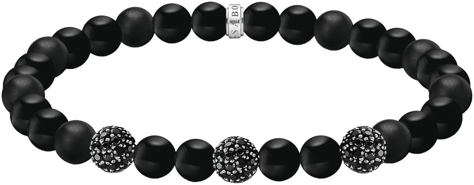 Valentinstagsgeschenk THOMAS SABO Armband Obsidian Armband mit drei Zirkonia Beads, mit Obsidian, Zirkonia (synth), schwarz|silberfarben