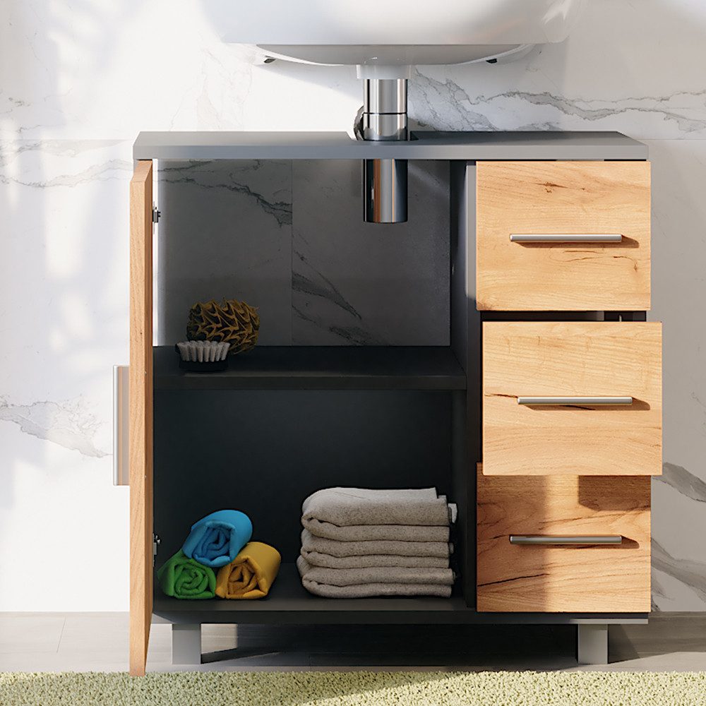 Vicco Waschbeckenunterschrank Ilias, Anthrazit/Goldkraft Eiche, 60.2 x 60.8 günstig online kaufen