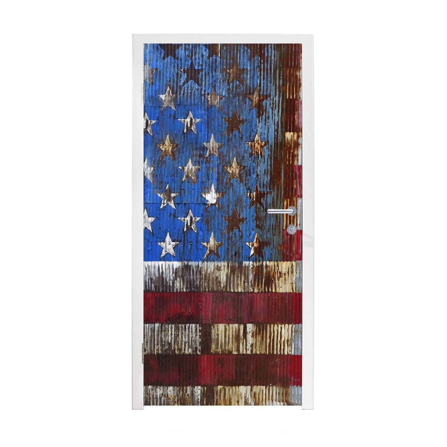MuchoWow Türtapete Verrostete Flagge der Vereinigten Staaten, Matt, bedruckt, (1 St), Fototapete für Tür, Türaufkleber, 75x205 cm