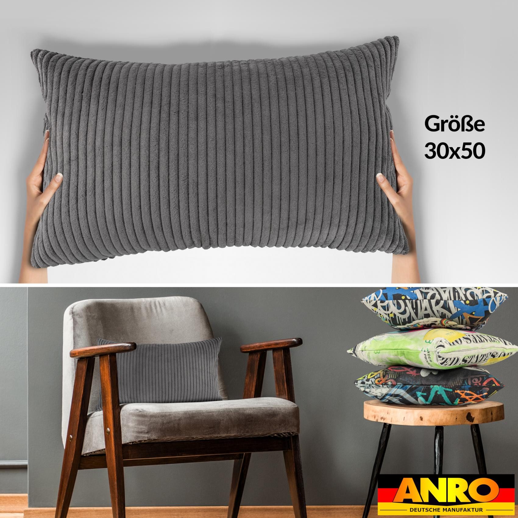 ANRO Dekokissen Kissenhülle MIT oder OHNE Füllung Kissenbezug Zierkissen, Kissenüberzug ohne Füllung Cordsamt 40x40cm Einfarbig Anthrazit – Bild 4 von 5