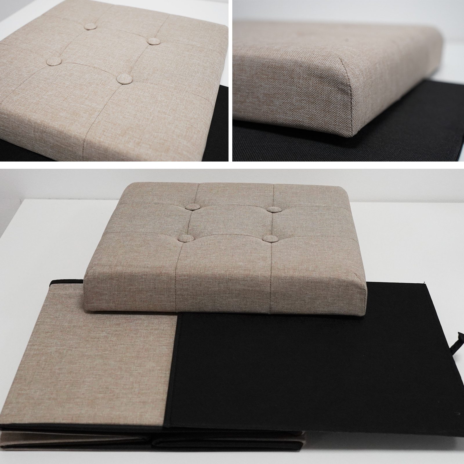 style home Sitzhocker mit Stauraum faltbare Sitzwürfel, Sitzbank Fußhocker für Wohnzimmer Schlafzimmer, Leinen, Khaki – Bild 5 von 5