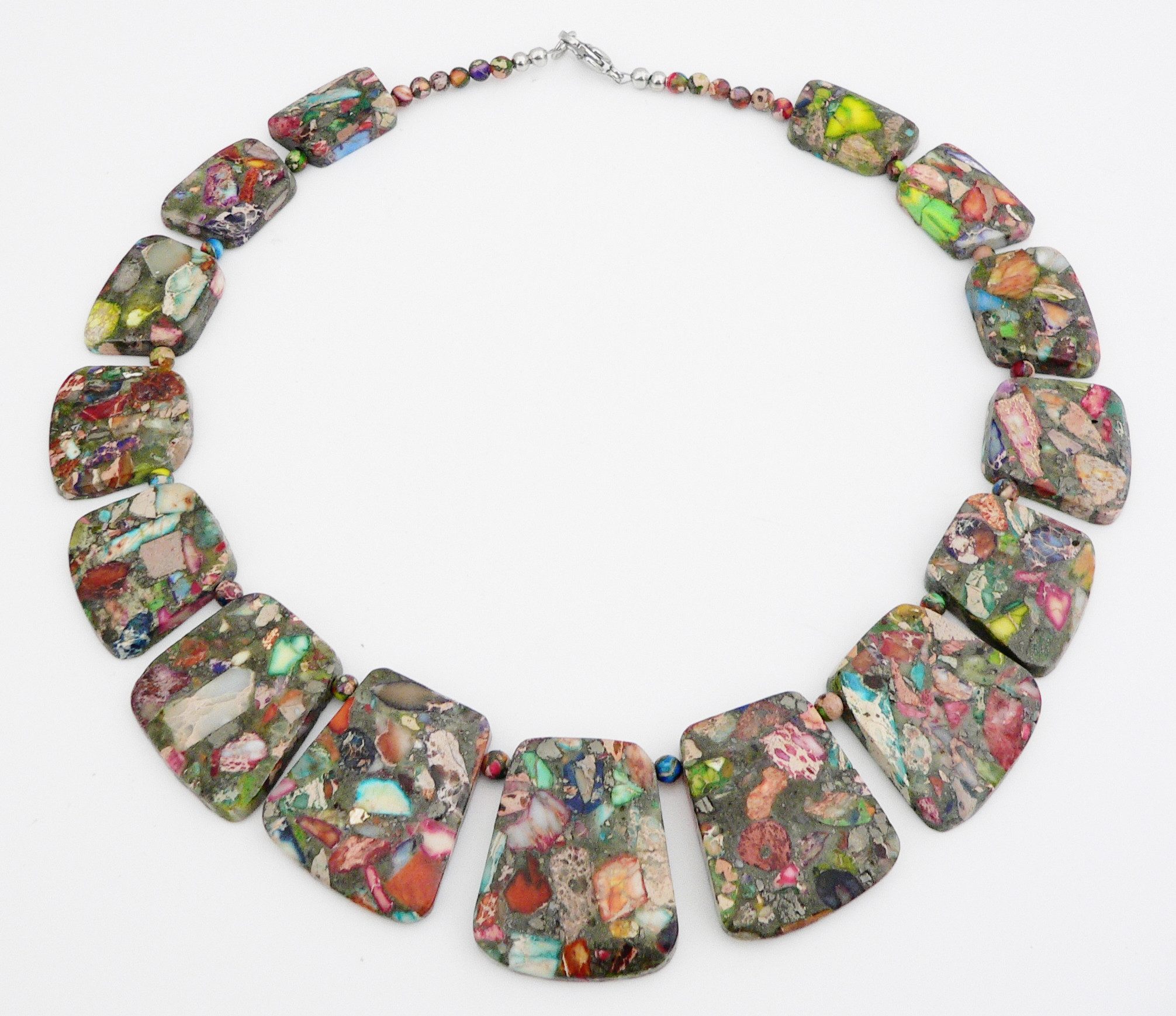 traumschmuck Statementkette 197e Collier Statement Halskette Edelstein Sediment Jaspis bunt (Geschenk, Muttertag, Weihnachten, Geburtstag, Valentinstag, inkl. Schmuckbox), handgefertigt, verstellbare Gesamtlänge, einreihig