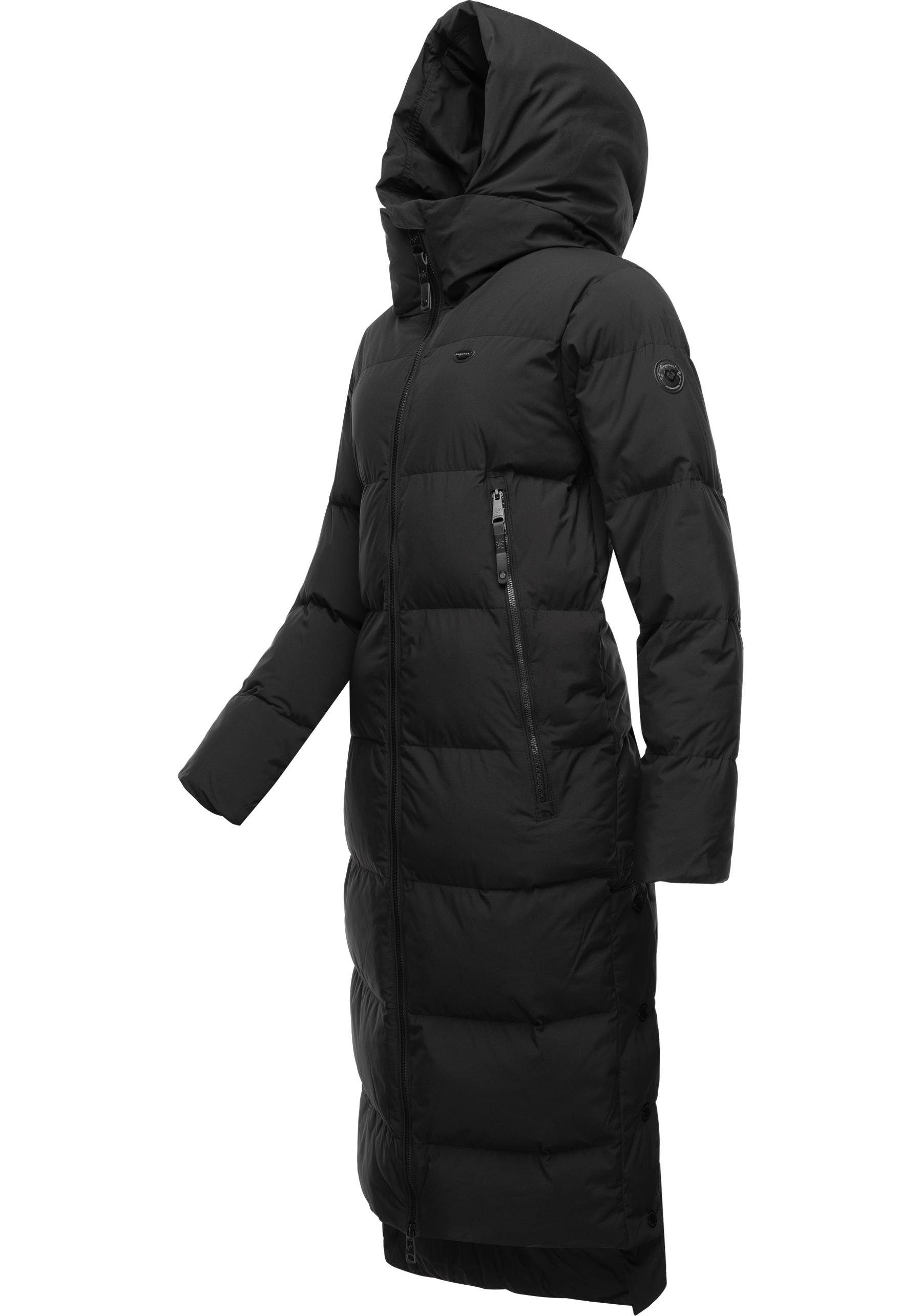 Ragwear Wintermantel Patrise mit schwarz Extralanger Gehschlitzen Steppmantel Winter Damen