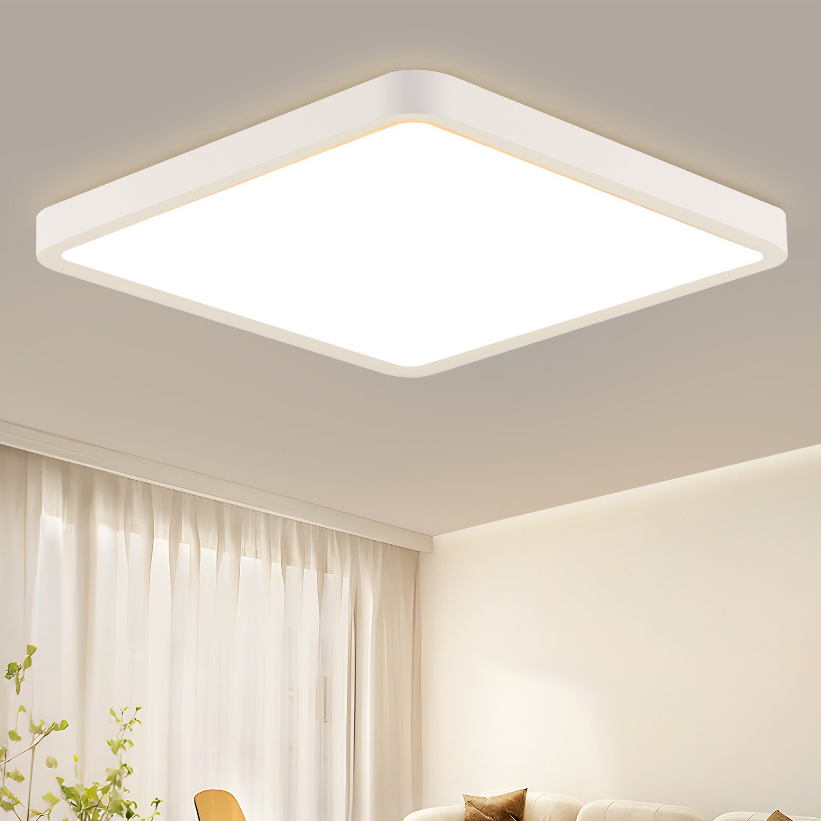 ZMH LED Deckenleuchte Badezimmer - 23W Flach Schwarz 23cm Warmweiß IP44 Wasserdicht, Flimmerfrei, LED fest integriert, 3000k, Nicht Dimmbar, weiß