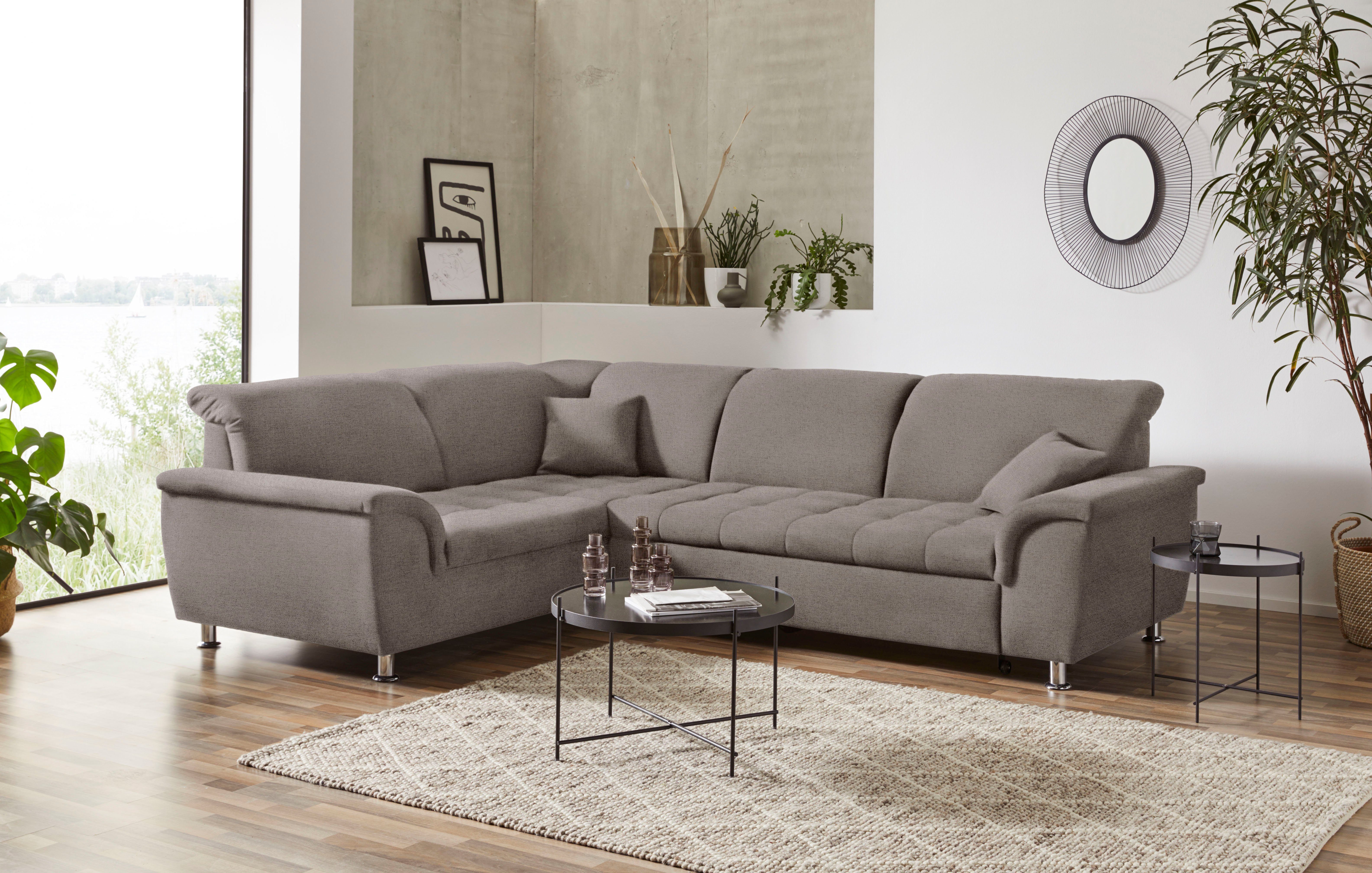 DOMO collection Ecksofa Franzi, zeitlos und elegant, moderne Sitzheftung, L-Form, wahlweise mit Kopfteilverstellung (dann Breite: 275 cm)