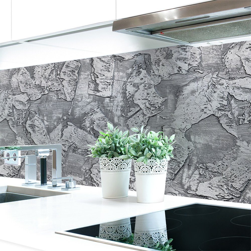 DRUCK-EXPERT Küchenrückwand Küchenrückwand Spachtelstruktur Grau Premium Hart-PVC 0,4 mm selbstklebend