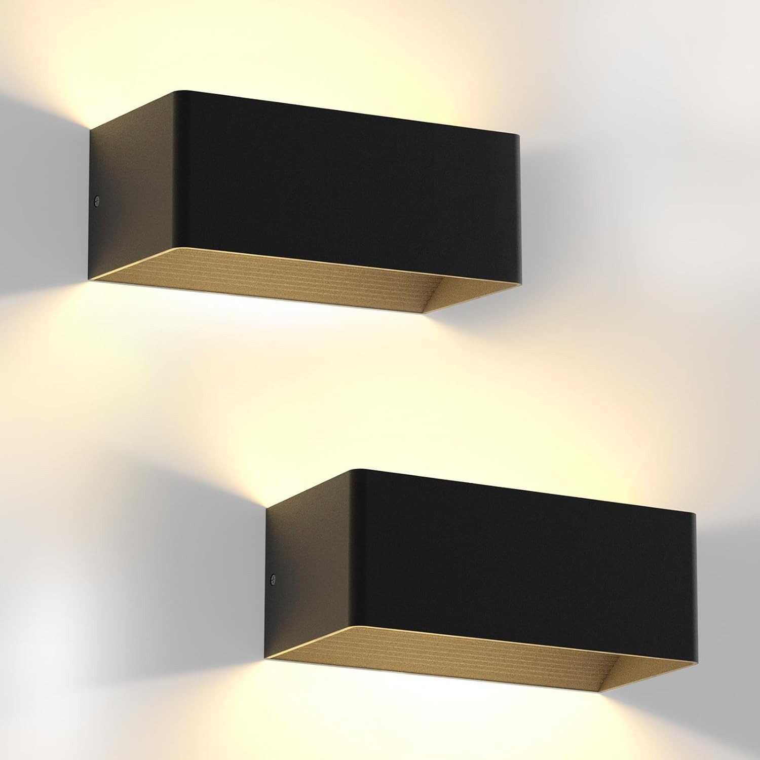 ZMH LED Wandleuchte Schwarz modern, 3000K warmweißes Licht, IP65 wasserdicht, LED fest integriert, Zwei Stück Metall mit eingebautem LED geeignet für drinnen und draußen