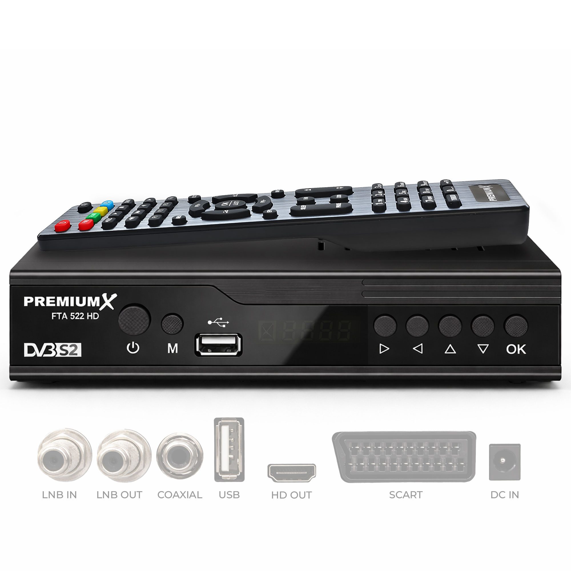 PremiumX FTA 522 HD Sat Receiver DVB-S2 Unicable HDMI SCART USB Player SAT-Receiver