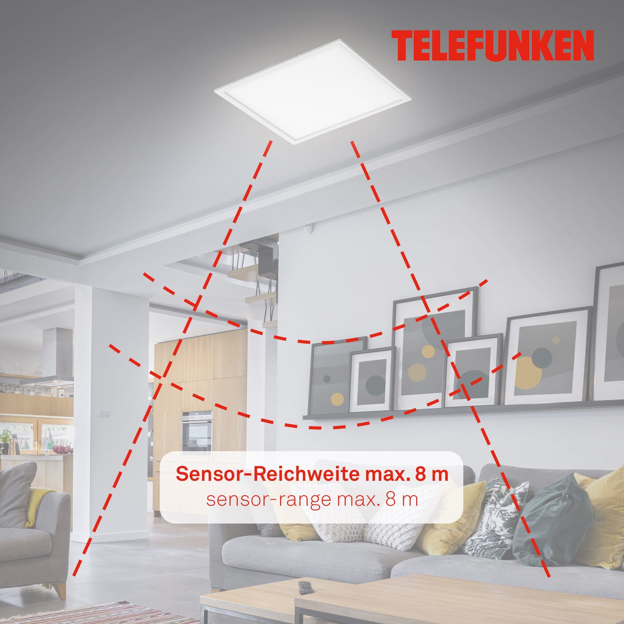 mit Neutralweiß, einstellbar, Radius Dämmerungssensor, integriert, LED LED mit einstellbar, Bewegungssensor, Sensor fest mit Leuchtdauer Bewegungsmelder, einstellbar von 308806TF, Empfindlichkeit Telefunken Deckenleuchte