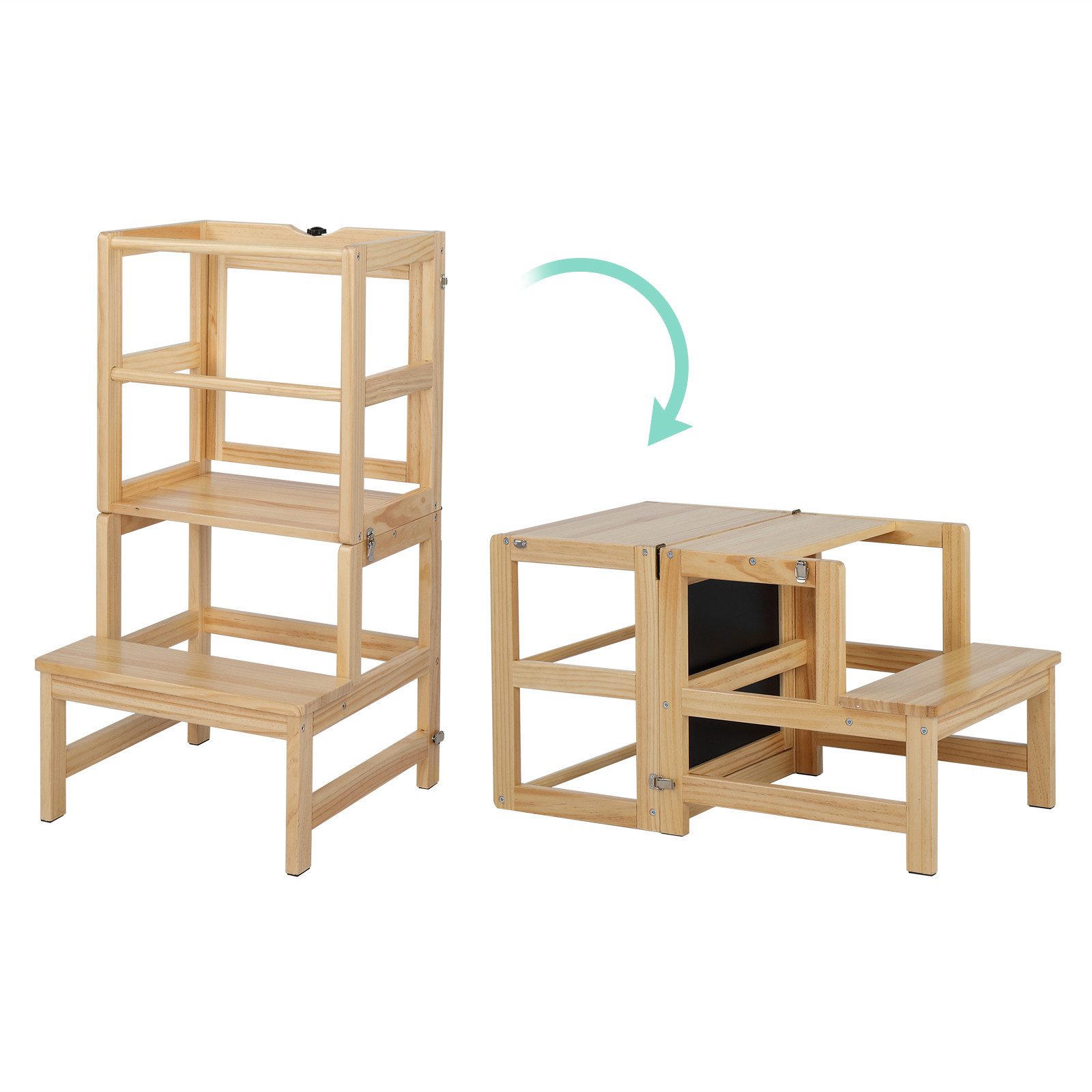VINGLI Stehhilfe, Lernturm mit drehbarer Tafel für Kinder, 45x45x84cm