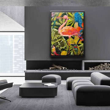 DOTCOMCANVAS® Leinwandbild Dschungelflamingo, Leinwandbild Dschungel Flamingo Tropisch exotisch Tiere Wandbild