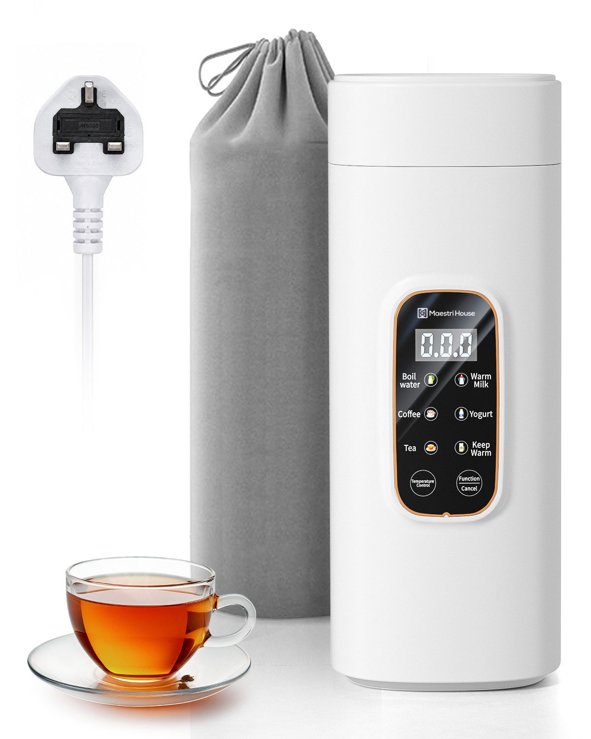 Maestri House Reise-Wasserkocher Intelligenter Wasserkocher mit 6 Temperaturstufen, 0.55 l, 400 W, 550 ml Schnellkochfunktion, kleiner Wasserkocher aus Edelstahl 304