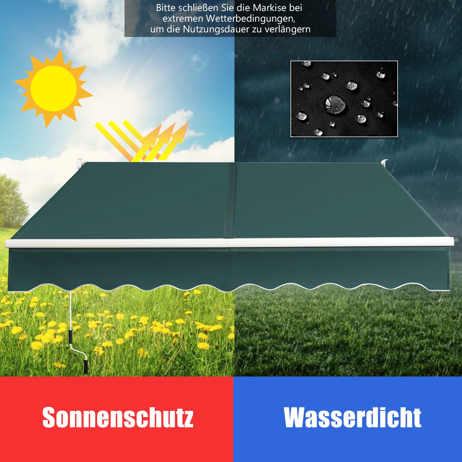 COSTWAY Gelenkarmmarkise mit Aluminiumrahmen und -kurbel, günstig online kaufen