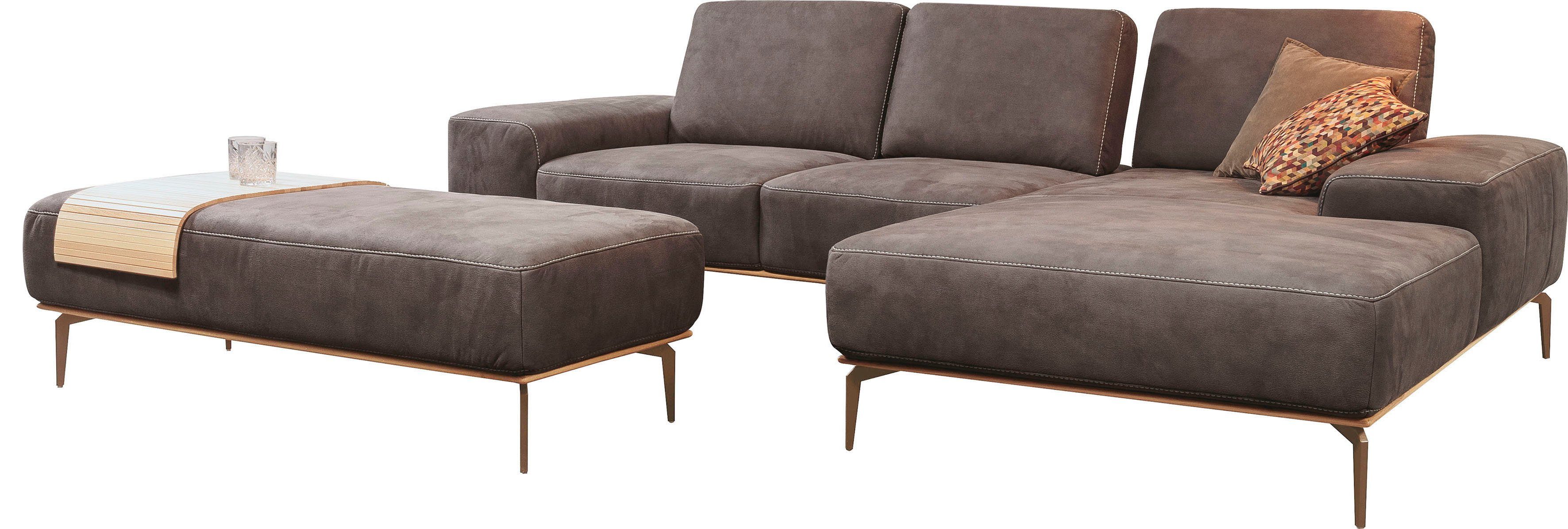 W.SCHILLIG Ecksofa run, Designsofa mit tollem Sitzkomfort, bequem, L-Form, mit Holzsockel, Füße in Bronze pulverbeschichtet, Breite 279 cm