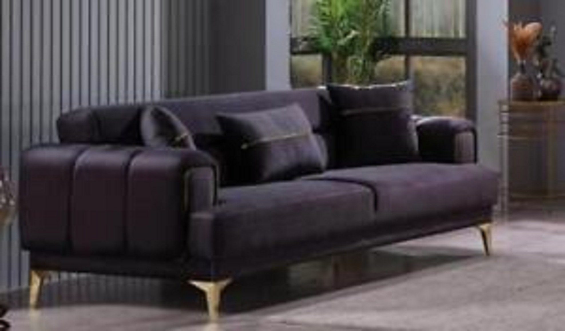 in Sessel), Dreisitzer Sitzer Textil, Wohnzimmermöbel 2x (3-St., Made Sofagarnitur Sofa + Edelstahlfüße Wohnzimmer-Set JVmoebel Europa Designer 3