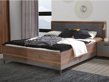 Moebel-Eins Futonbett, QUERRY Doppelbett, Material Dekorspanplatte, walnussfarbig/grau