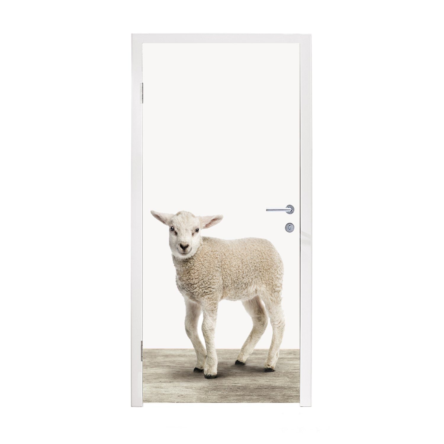 MuchoWow Türtapete Lamm - Schaf - Tiere - Kinder - Mädchen - Jungen, Matt, bedruckt, (1 St), Fototapete für Tür, Türaufkleber, 75x205 cm