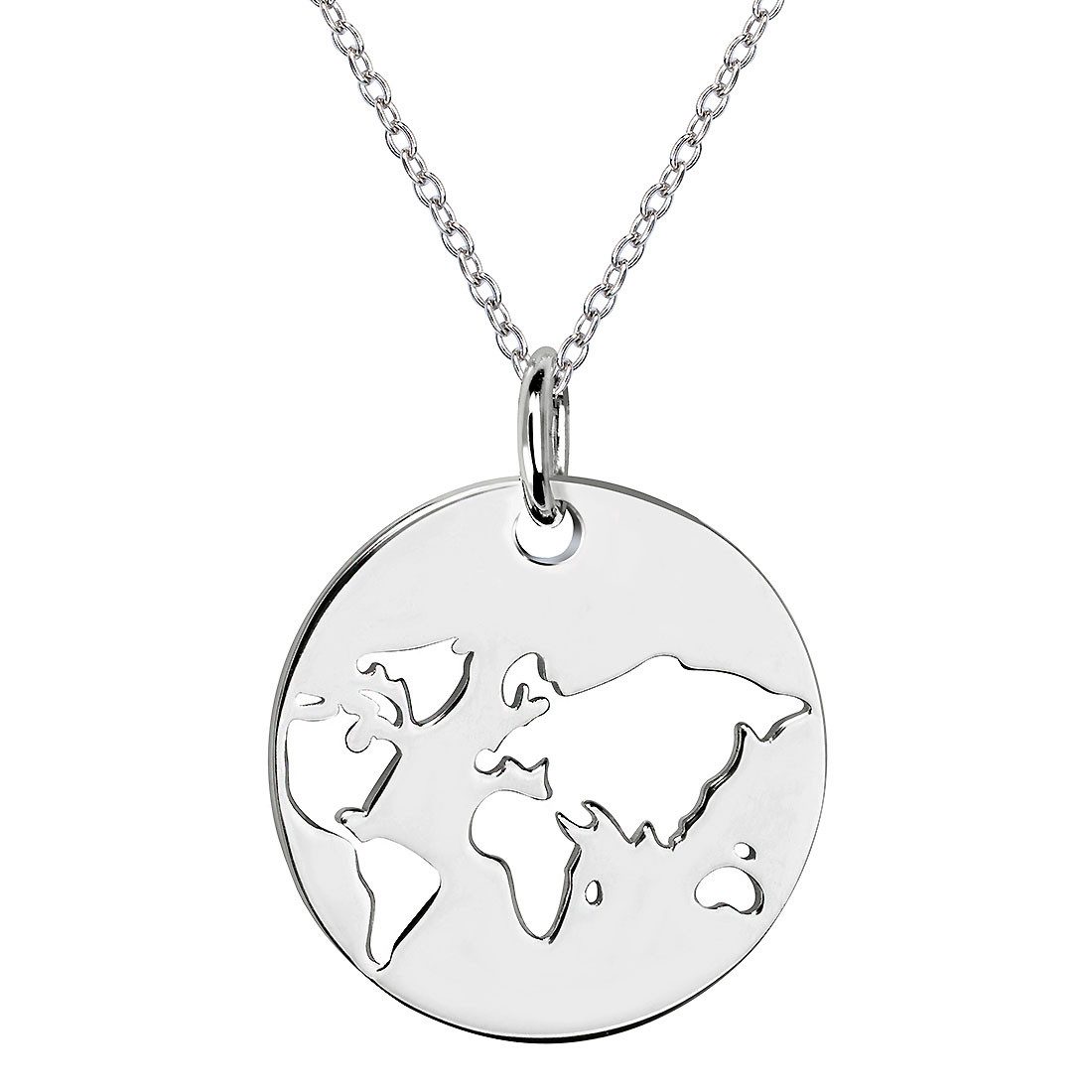 Materia Kette mit Anhänger Damen 925 Silber Globus / Weltkugel Ø15mm KA-453, 925 Sterling Silber, rhodiniert