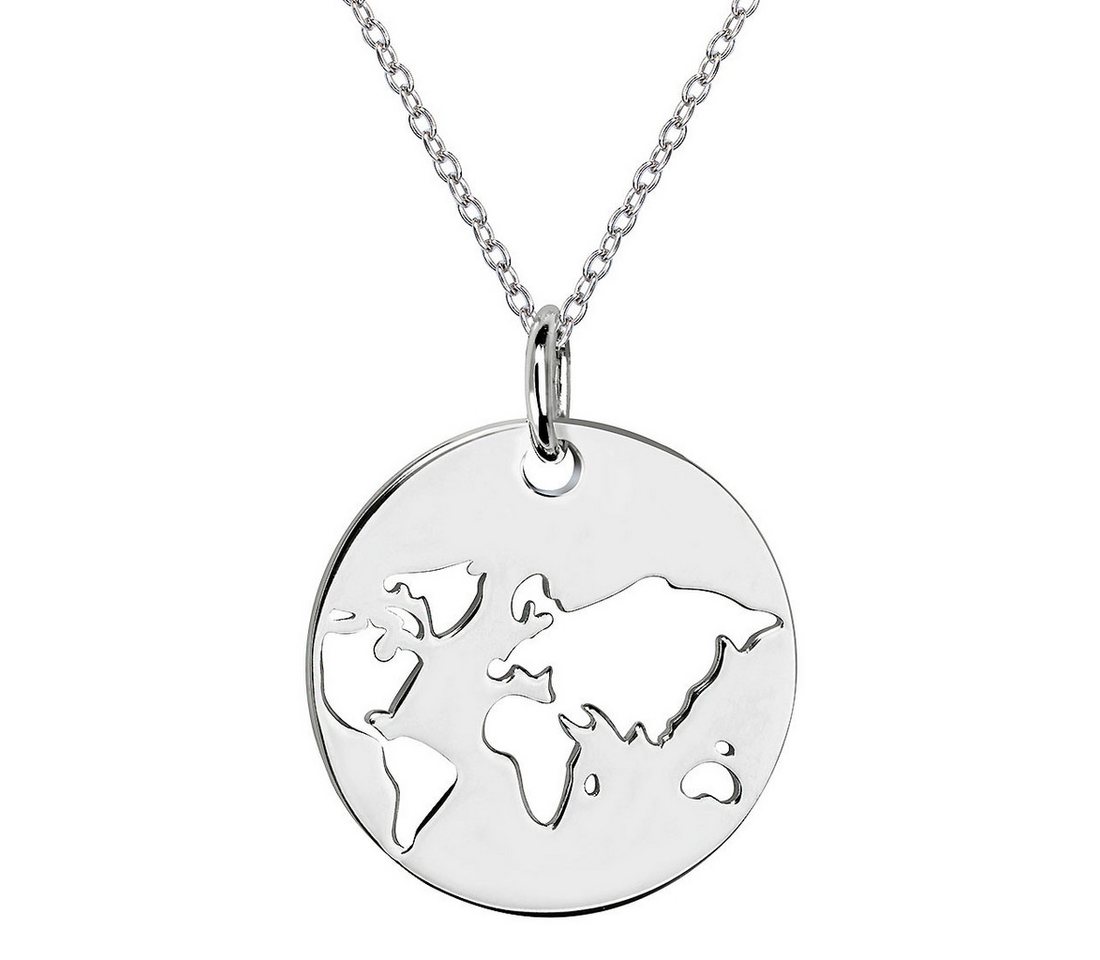 Materia Kette mit Anhänger Damen 925 Silber Globus / Weltkugel Ø15mm KA-453, 925 Sterling Silber, rhodiniert
