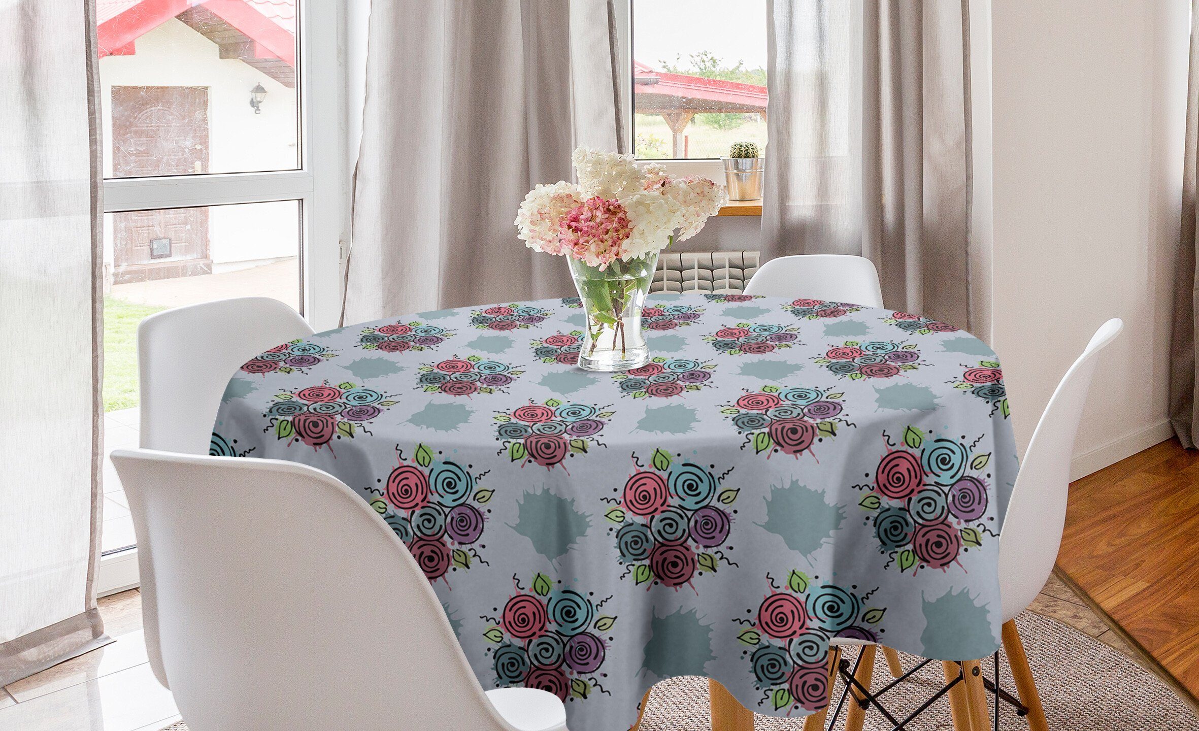 Abakuhaus Tischdecke Kreis Tischdecke Abdeckung für Esszimmer Küche Dekoration, Blumen Zusammenfassung Blumenstrauß