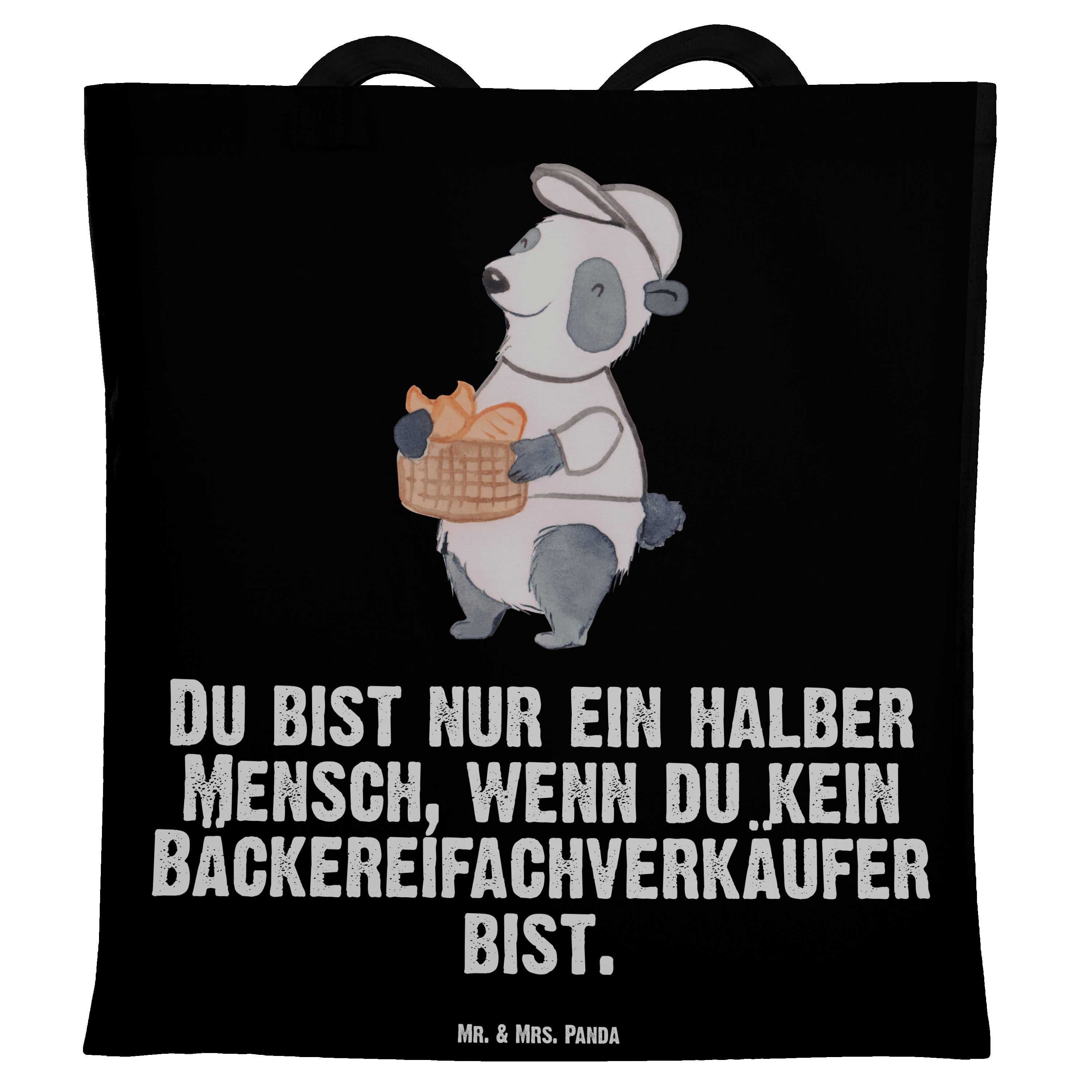 Geschenk, Herz - (1-tlg) Panda mit & Frü Schwarz Tragetasche - Bäckereifachverkäufer Stoffbeutel, Mrs. Mr.