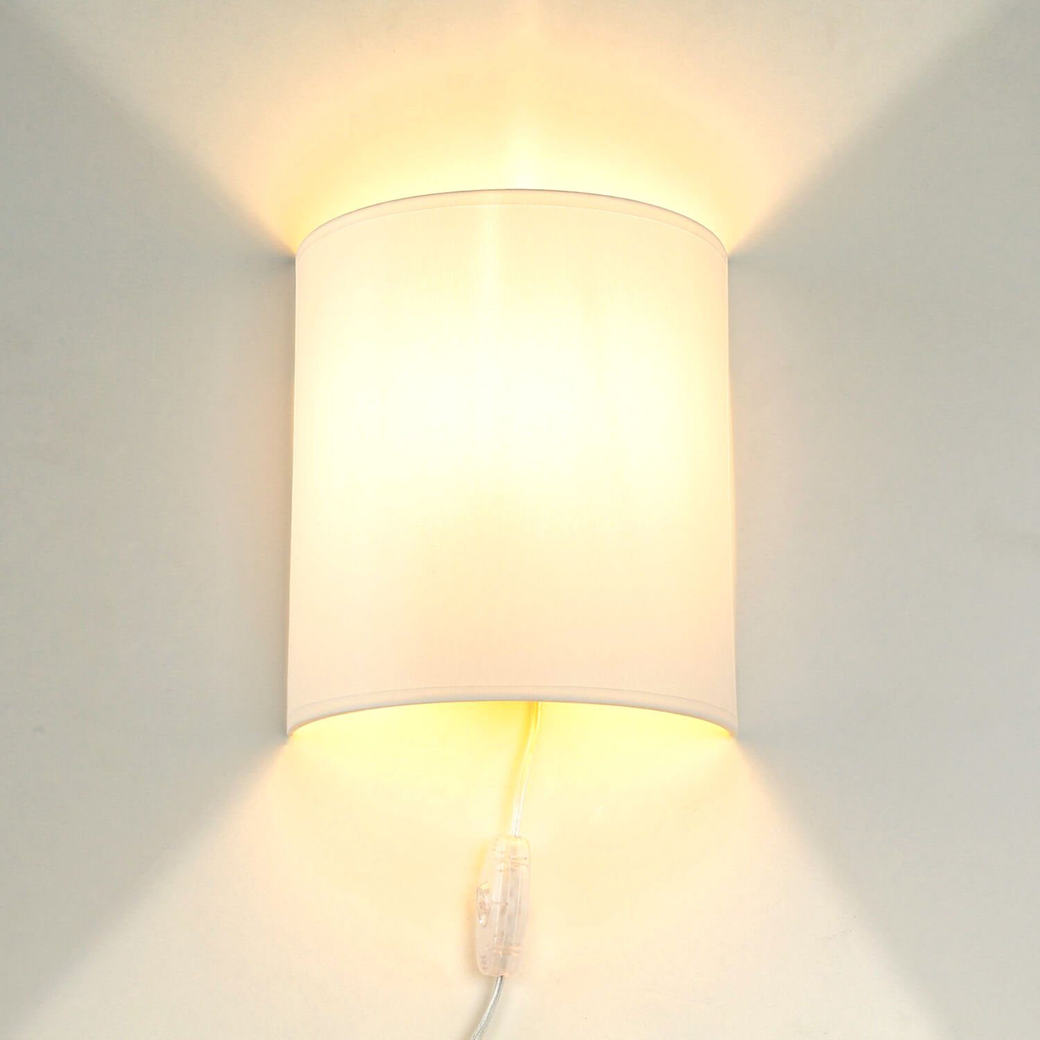 Licht-Erlebnisse Wandleuchte ALICE, ohne Leuchtmittel, Wandlampe mit Schalter Weiß Stoff Loft Design E27 elegant Schlafzimmer