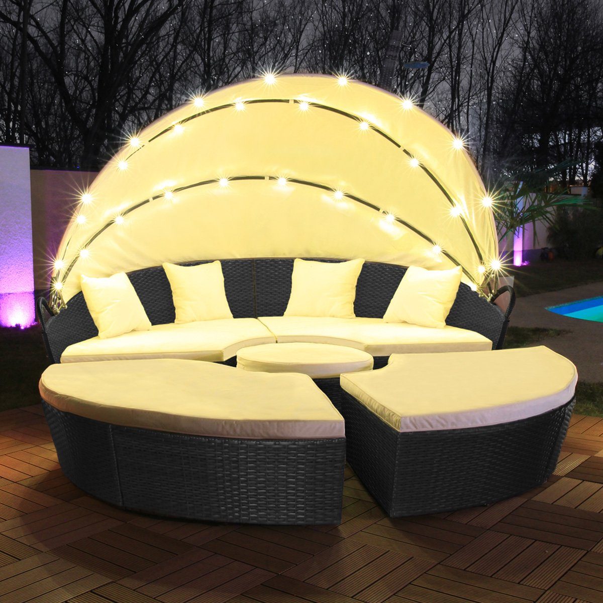 Swing&Harmonie Gartenlounge-Set LED - Sonneninsel Rattan Lounge Polyrattan, günstig online kaufen