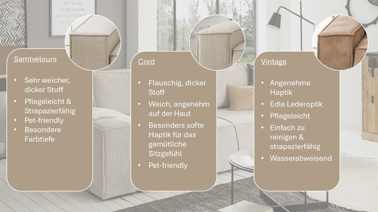 Home affaire 3-Sitzer SHERWOOD Schlafsofa (257cm) Cord, Samtvelours, Vintage-Lederoptik, Schlaffunktion mit Bettkasten (ca. 136/200cm)