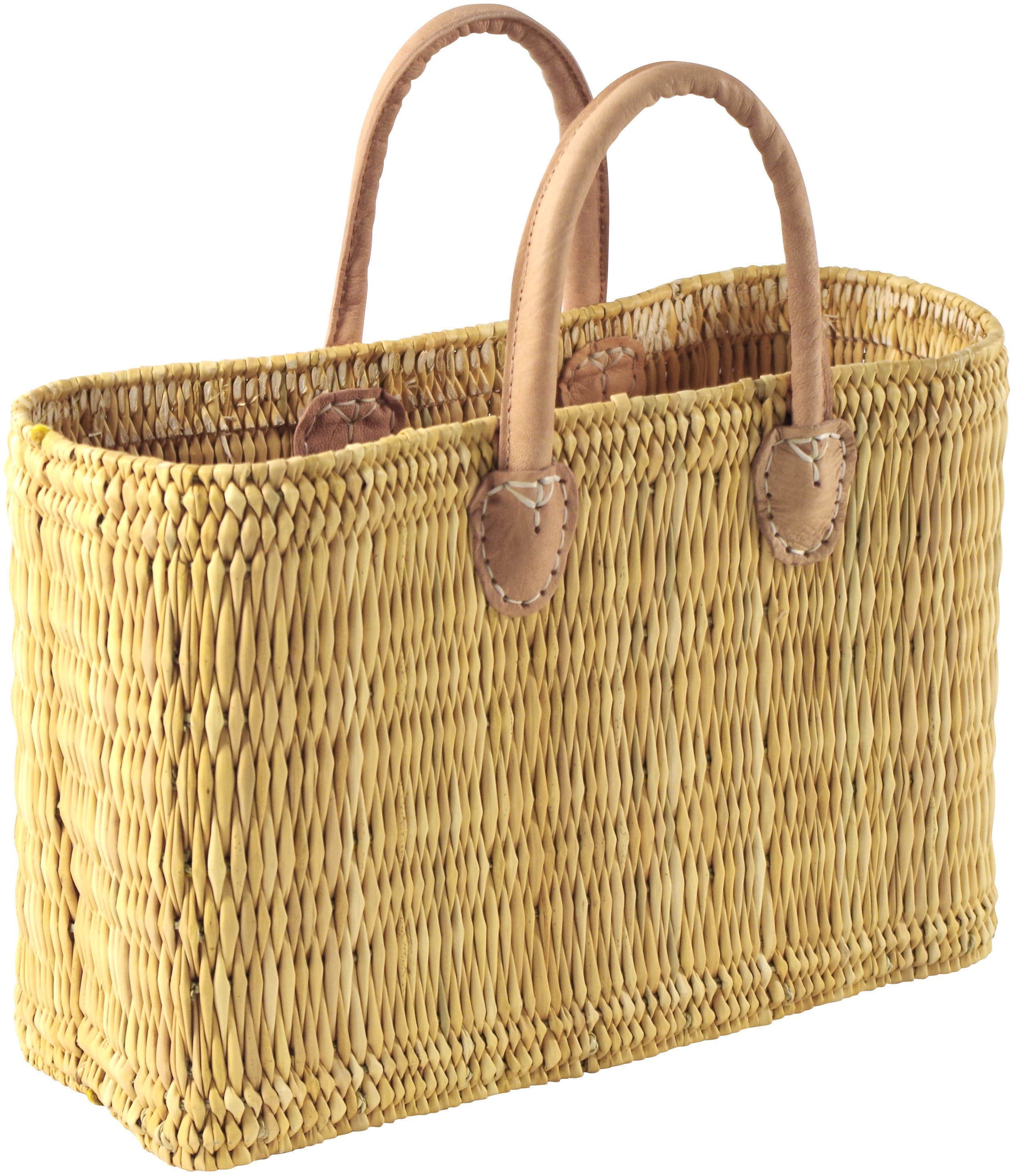 Kobolo Shopper Seegrastasche mit Griffen aus Leder 36x16x26cm