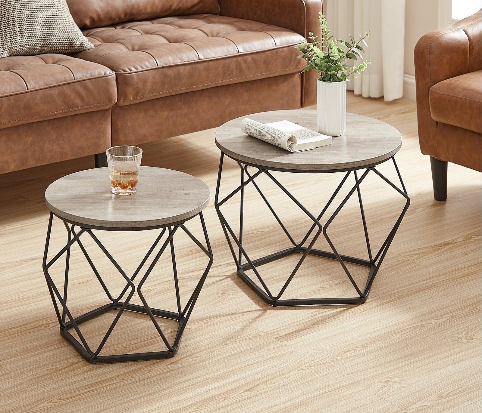 VASAGLE Couchtisch (2er Set), Beistelltisch, abnehmbare Tischplatte, Ø50x40 günstig online kaufen