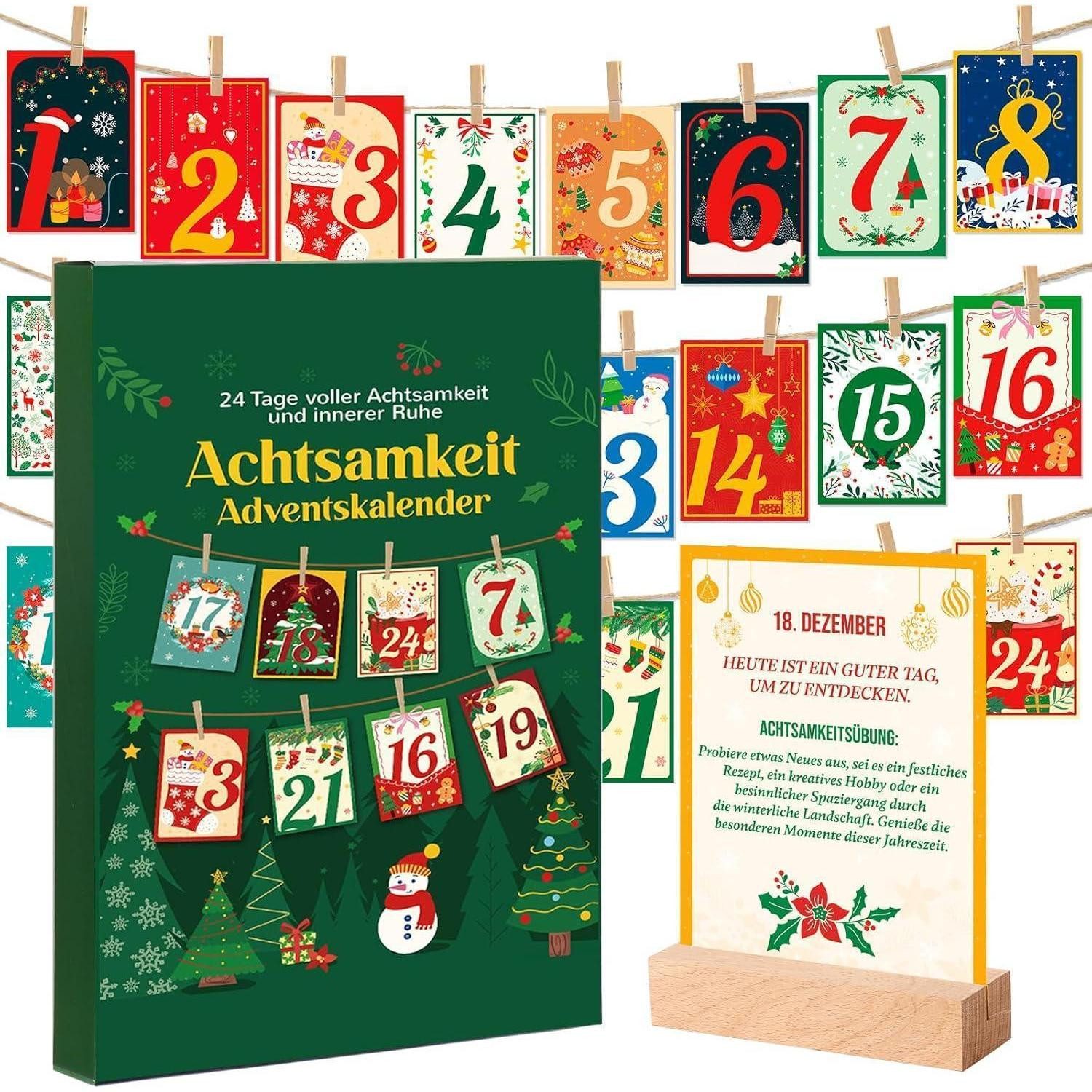 LuxusKollektion Adventskalender Adventskalender Achtsamkeit 2026 24 Karten Holzklammern