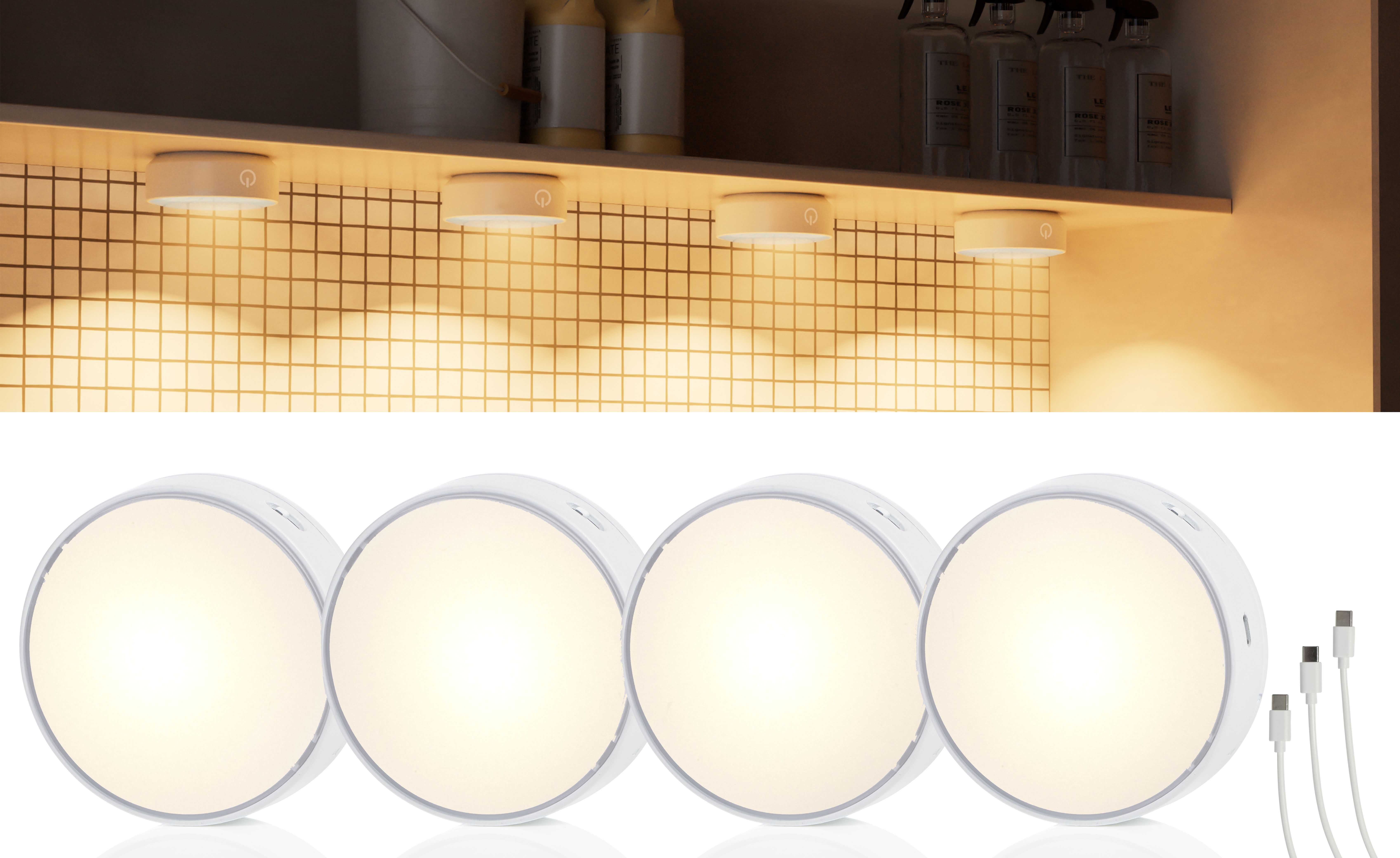 Northpoint LED Unterbauleuchte Akku Schranklichter Akzentbeleuchtung Spots 4er-Set, Bewegungsmelder