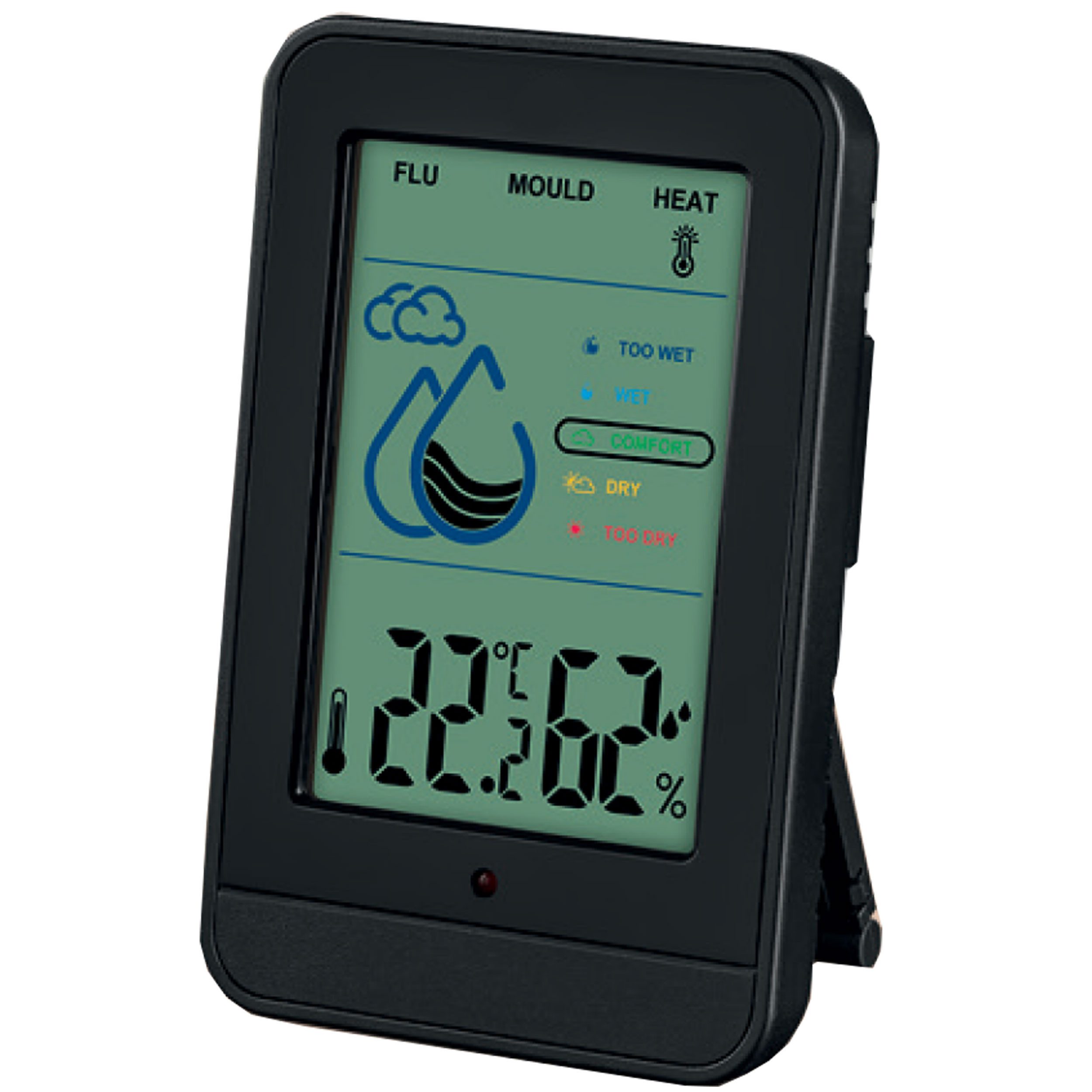 Miraval Klimamesser Miraval Raumklimastation Schwarz, (Inklusive Akku), Hygrometer, Thermometer, LED-Warnung, Lüftungsempfehlung