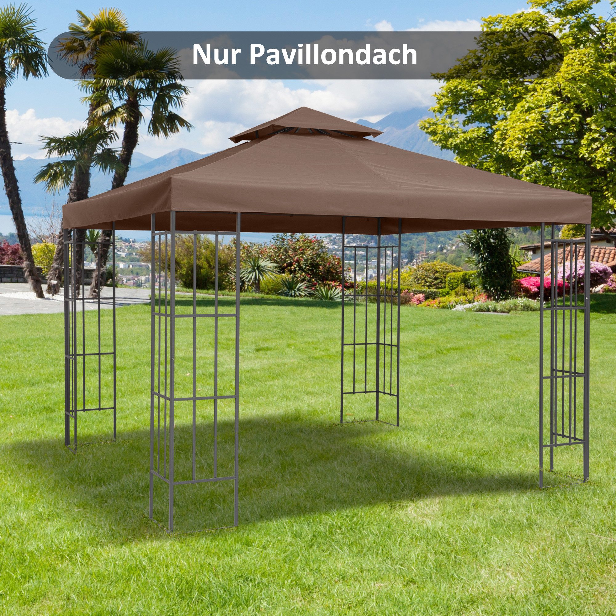 Outsunny Pavillon-Ersatzdach mit Doppeldach, 180 g/m², 300 x 300 cm (Gartenpavillonersatzdach, Ersatzdach), für Garten, Balkon, Kaffee
