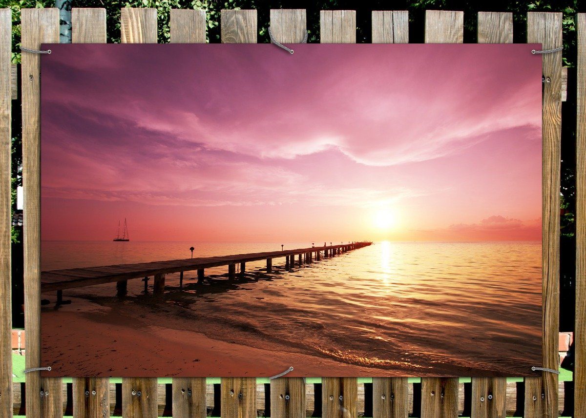 Thumbnail - Wallario Sichtschutzzaunmatten Auf dem Weg zur Sonne Steg am Meer