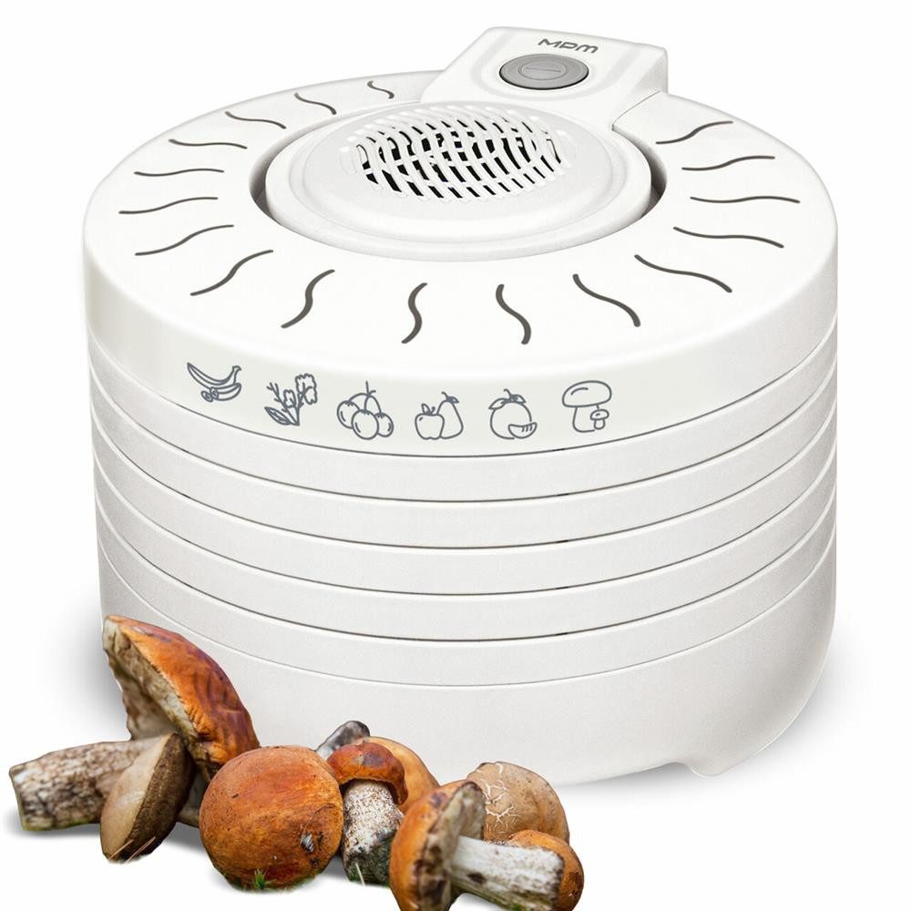 MPM Dehydrator MPM MSG-01 Dörrautomat mit 5 Sieben 250 W Weiß, 28 cm Siebdurchmesser, BPA-frei, Überhitzungsschutz