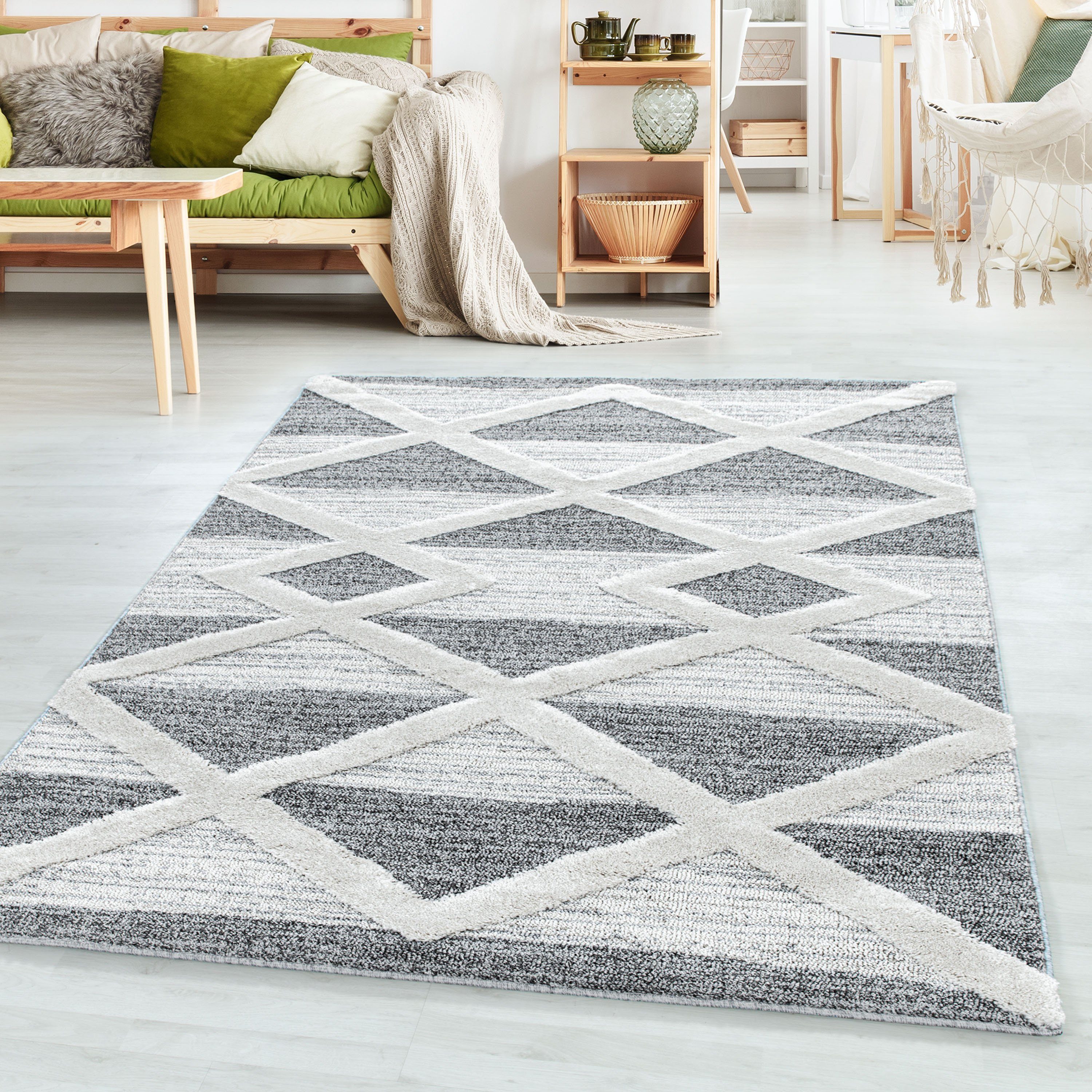 SIMPEX24 Teppich Geometrisch Design, Rund, Höhe: günstig online kaufen
