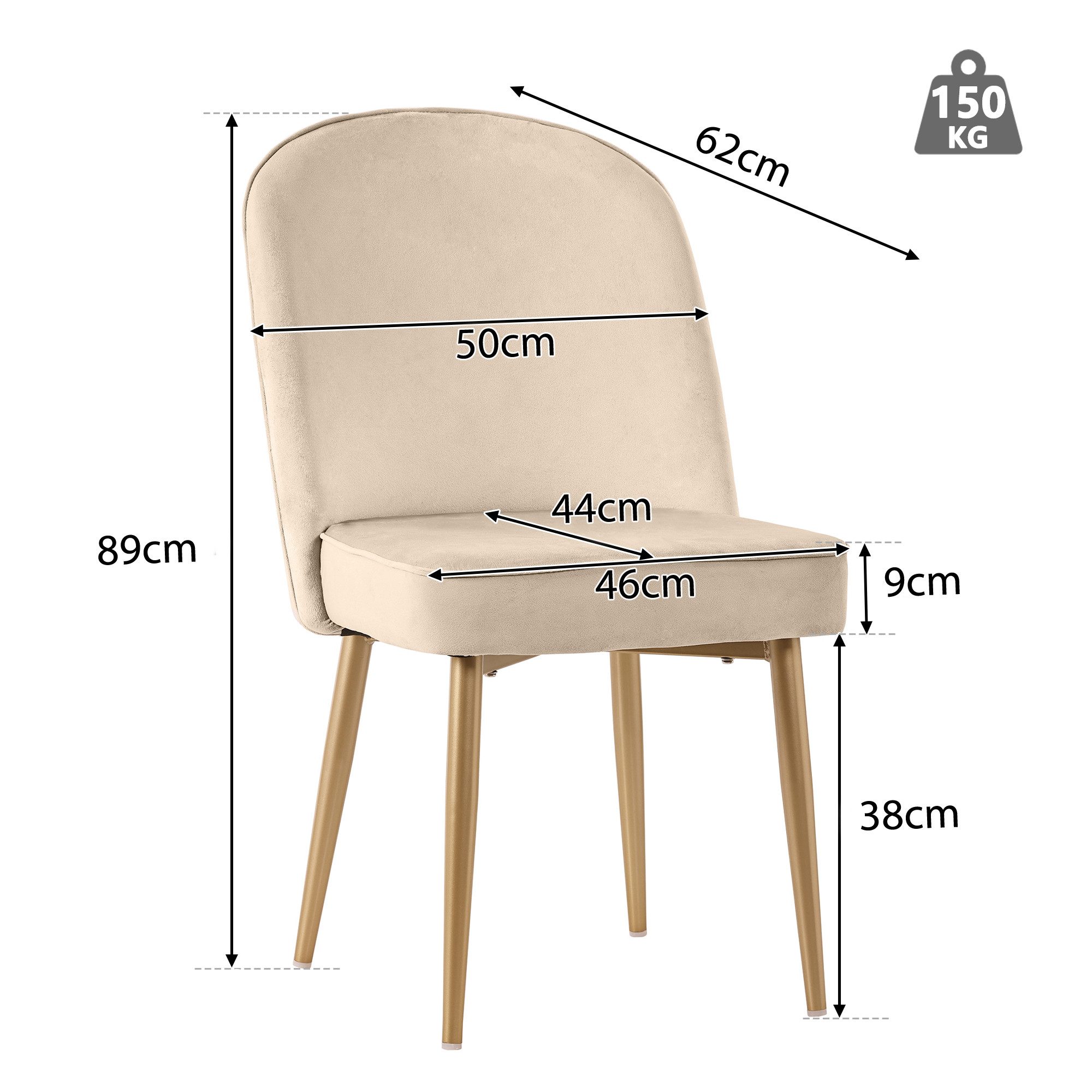 Flieks Esszimmerstuhl (Set, Kissenhöhe 9 cm, 2 St), 2er Set Polsterstühle Küchenstühle Samt Wohnzimmer Metallbeine