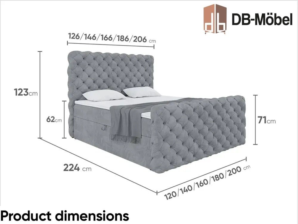 DB-Möbel Boxspringbett "RUBEN"mit Bettkasten - Gepolstert günstig online kaufen