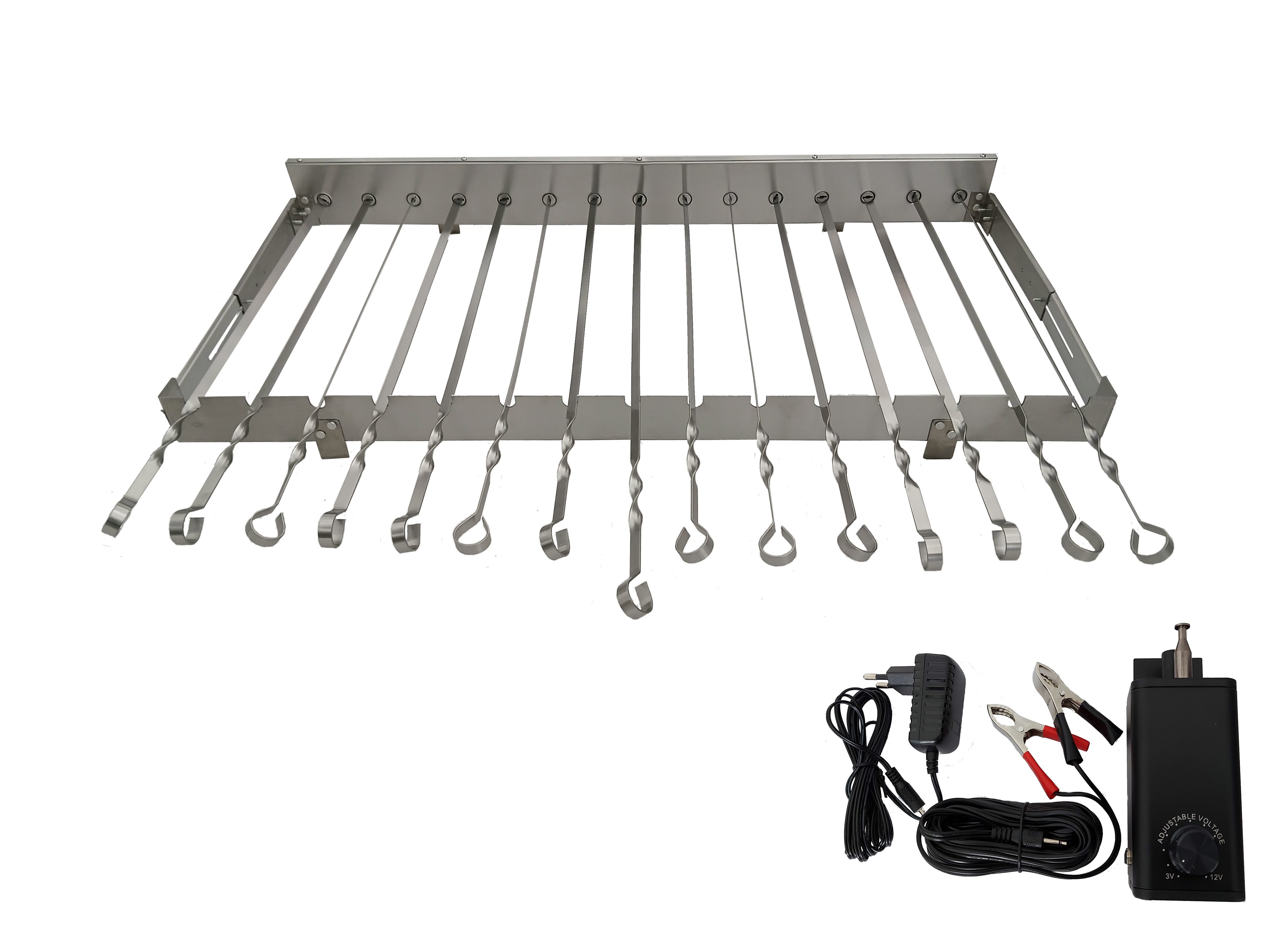 walexo Grillspieß Spießdreher 3-12V (regelbar), incl. 15 Edelstahlspieße (1-St)