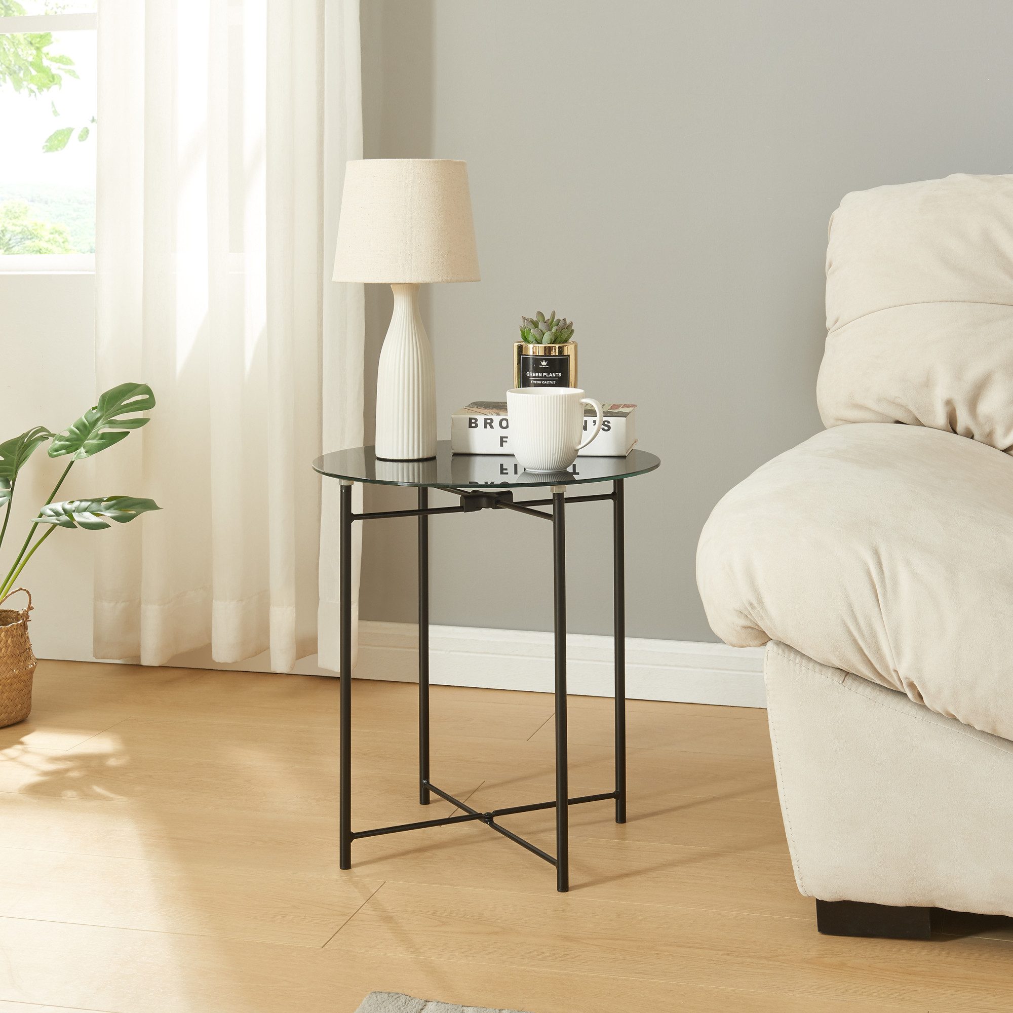 en.casa Beistelltisch, »Ödeshög« mit Glasplatte 45xØ42cm günstig online kaufen
