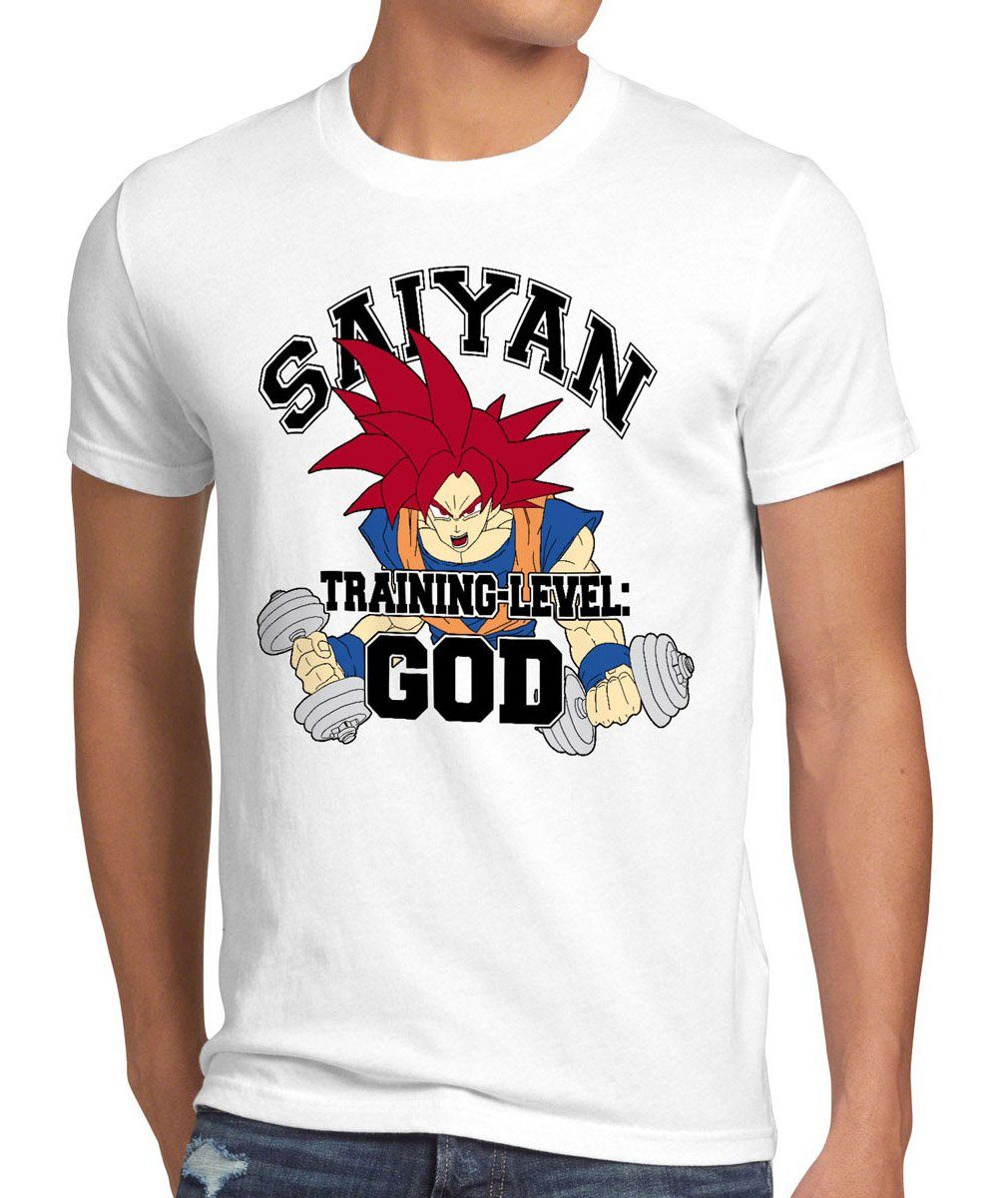 style3 Print-Shirt Herren T-Shirt Goku Saiyan Training Level God son dragon fitness gym ball vegeta weiß