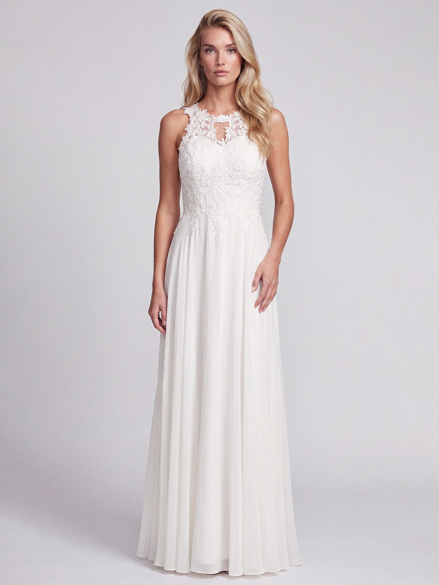 Apart Abendkleid mit floraler Spitze und Chiffon – Bild 2 von 5