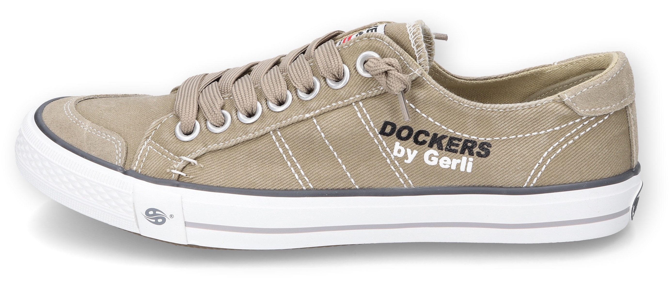 Dockers by Gerli Slip-On Sneaker, Freizeitschuh, Retro Sneaker, Fake Schnürung, in cooler Jeansoptik