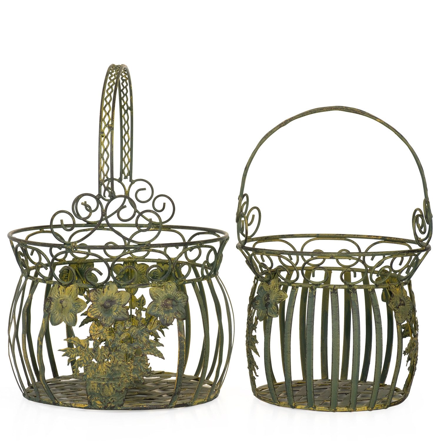 Moritz Blumentopf Pflanzkörbe Metall 2er Set alt grün CB-17-AG, Pflanztopf