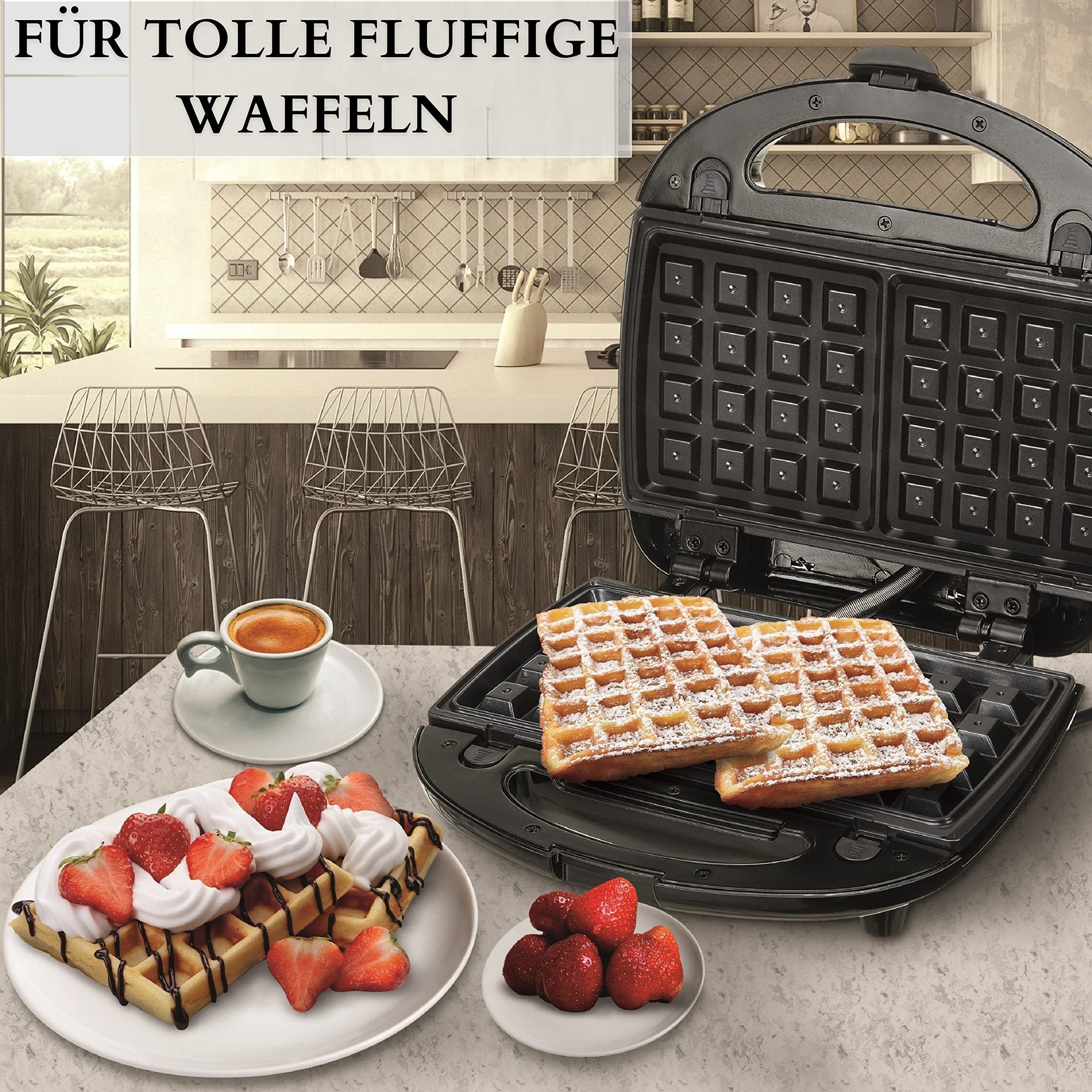 Forrlite 3-in-1-Kombi-Waffeleisen Waffeleisen, Sandwichmaker 3 in 1, Multifunktionsgerät Doppel, 760,00 W, 3 Abnehmbare Platten, Antihaftbeschichtung, LED-Leuch – Bild 5 von 5