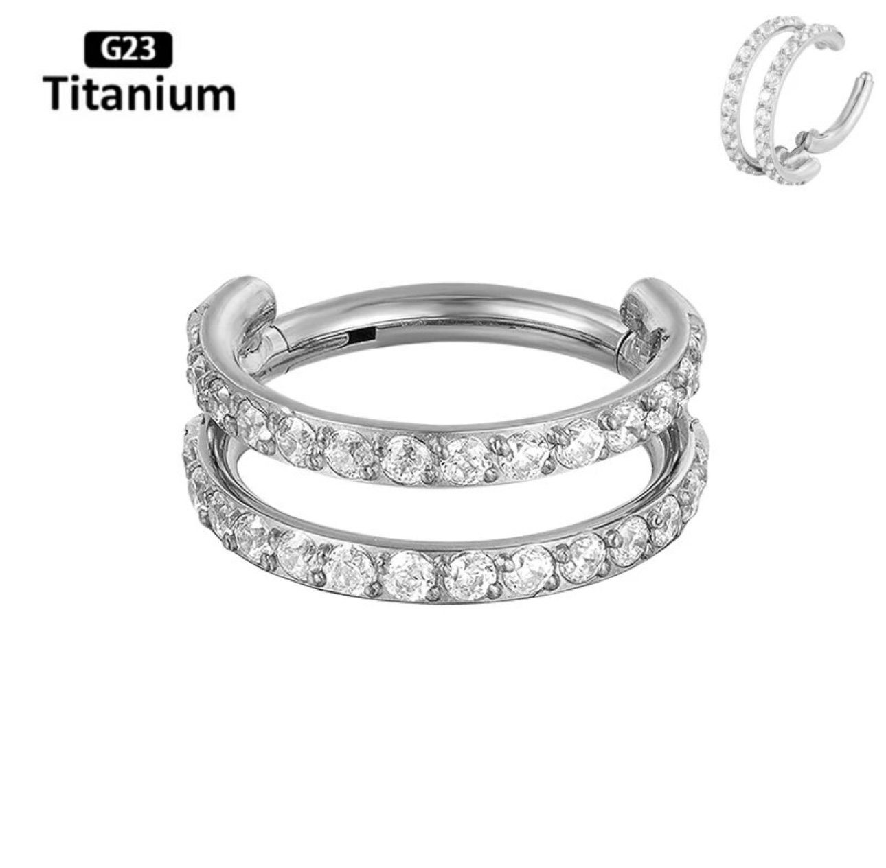 Karisma Schmuck Nasenpiercing Titan 23 Hinged Segmentring Septum Charnier/Conch Clicker 2 Ringe, Piercing, Ohrring Premium Zirkonia Stärke 1,2mm