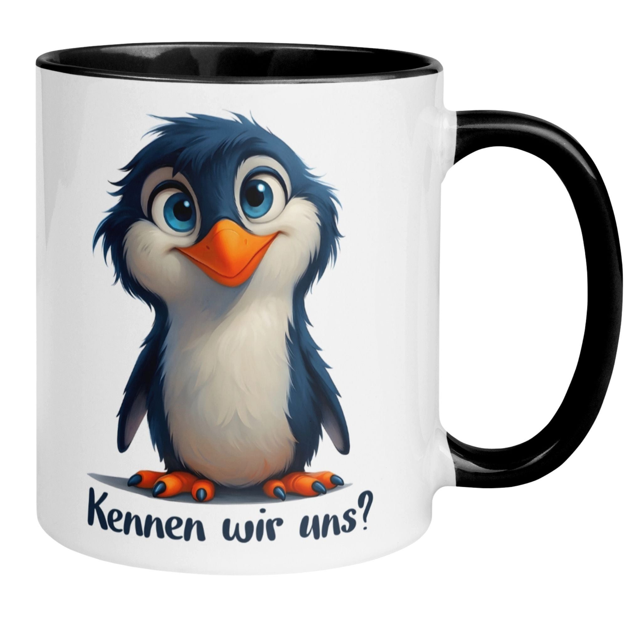 Momentals Tasse Pinguin – „Kennen wir uns“ – lustiger Geschenk Becher für Pinguin Fans, Gratis Versand · Links-&Rechtshänder · Spülmaschinenfest