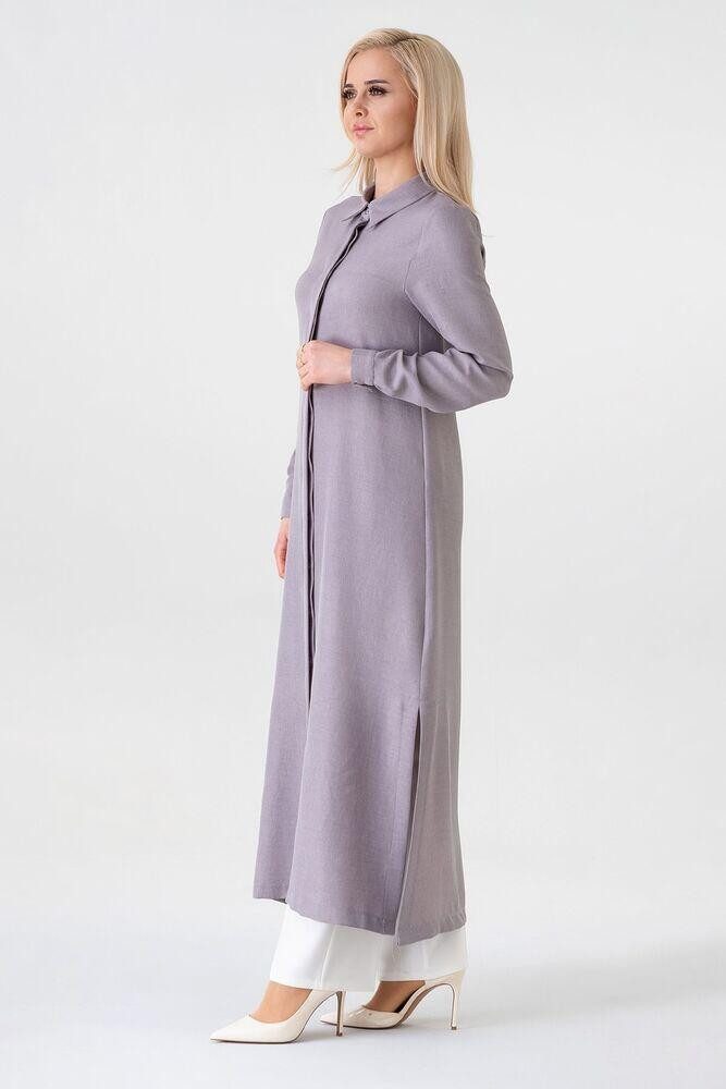 fashionshowcase Longtunika Damen lange Tunika verdeckte Knopfleiste Modest elastisch elegant minimalistischer Look, fließender Fall, ideal für Modest Outfits