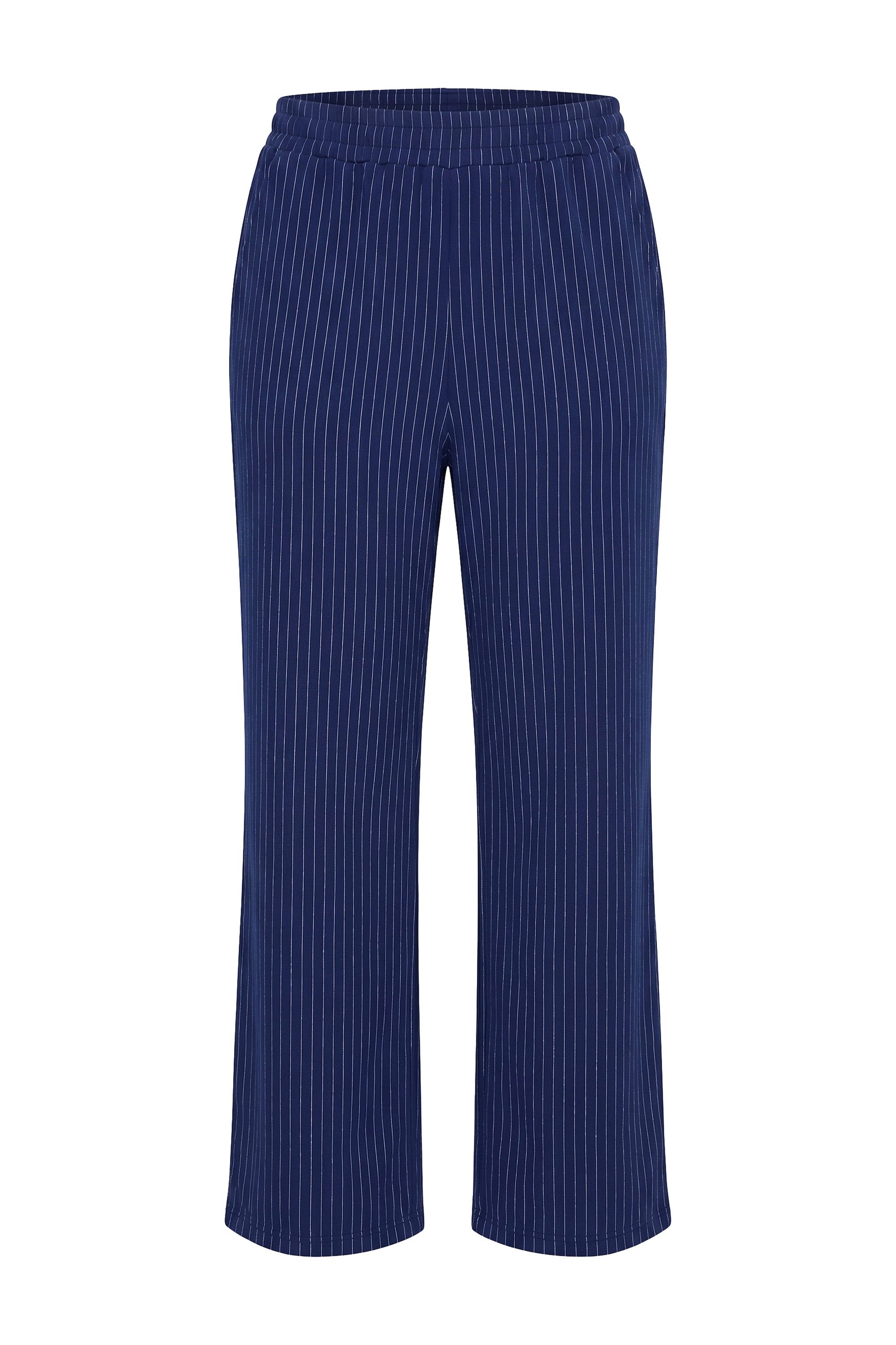 Studio Untold Schlupfhose Nadelstreifen-Hose Straight Wide Legs Elastikbund